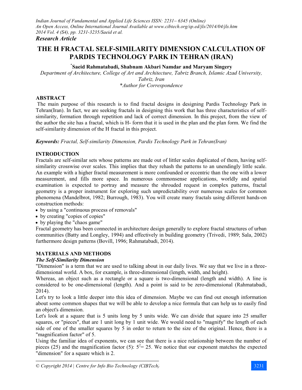 The H Fractal Self-Similarity Dimension Calculation Of