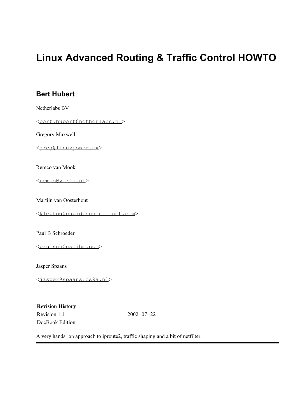 Linux Advanced Routing & Traffic Control HOWTO