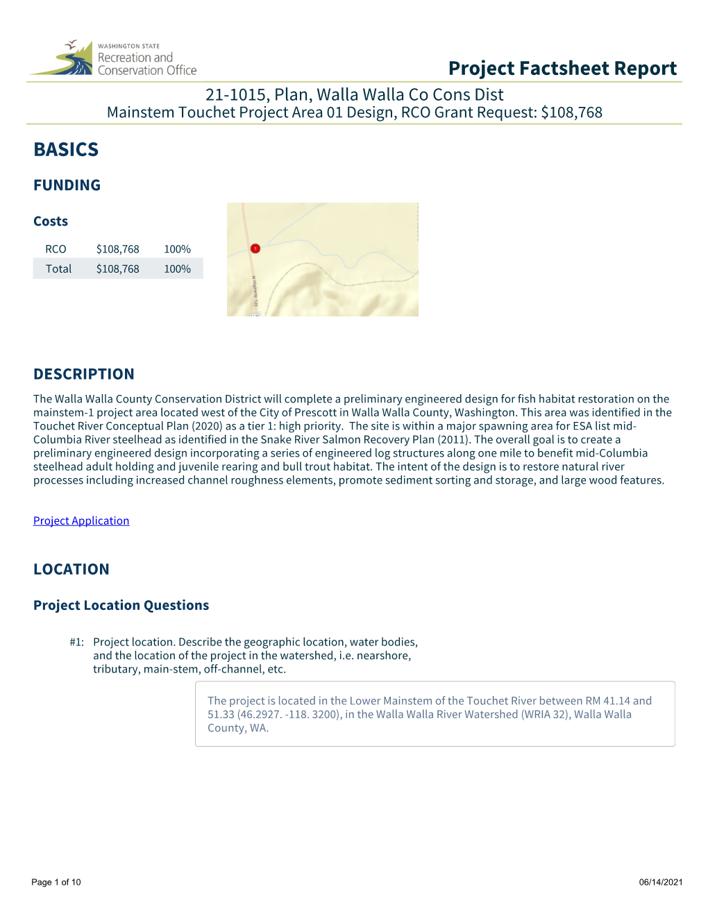 Touchet River MS 1 Design