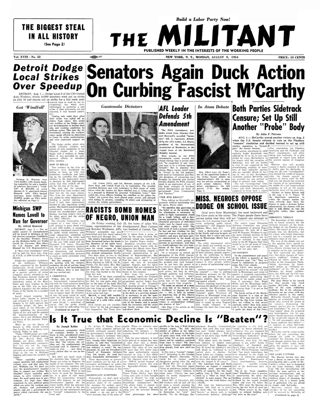 Senators Again Duck Action on Curbing Fascist Mccarthy