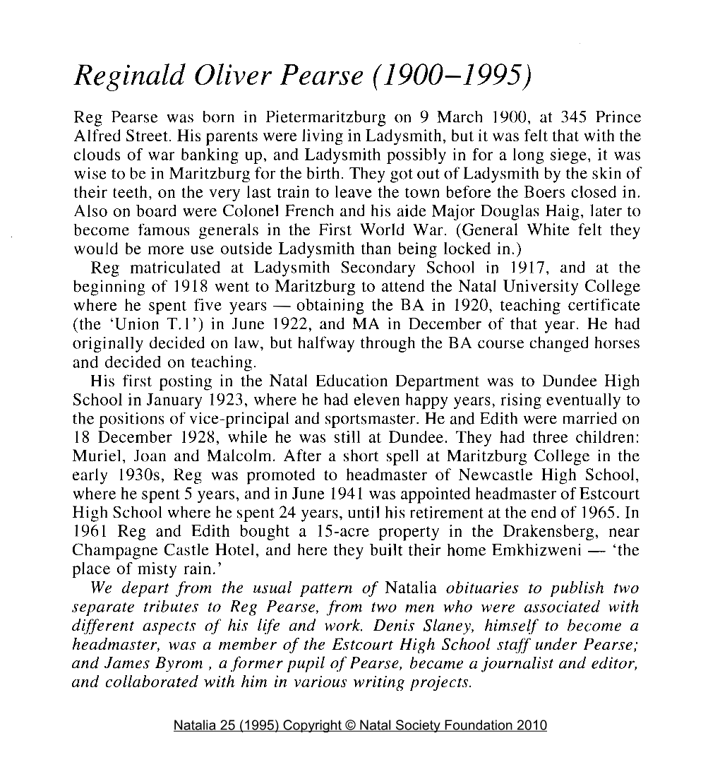 Reginald Oliver Pearse (1900-1995)