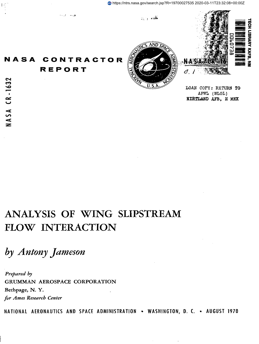 ANALYSIS of WING SLIPSTREAM FLOW INTERACTION by Antony Janzesoa