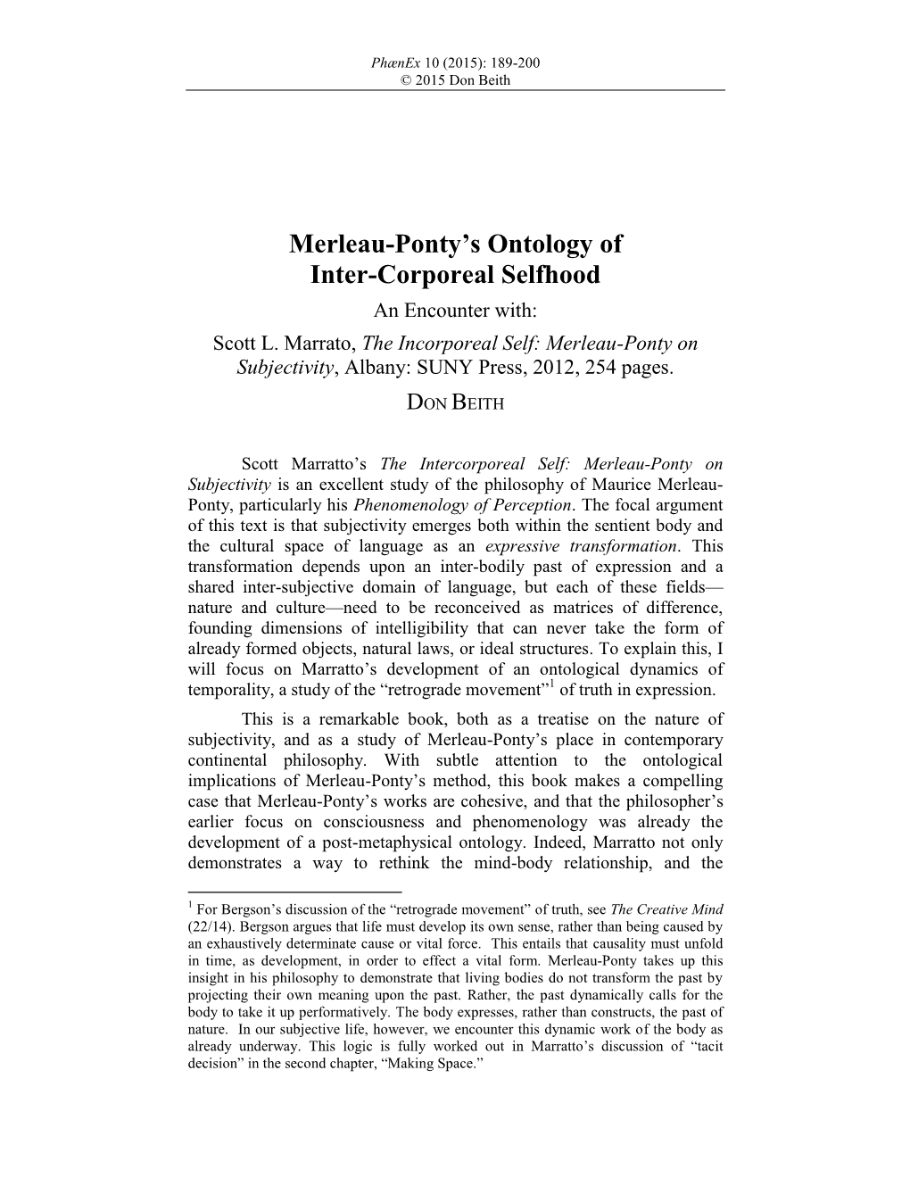 Merleau-Ponty's Ontology of Inter-Corporeal Selfhood