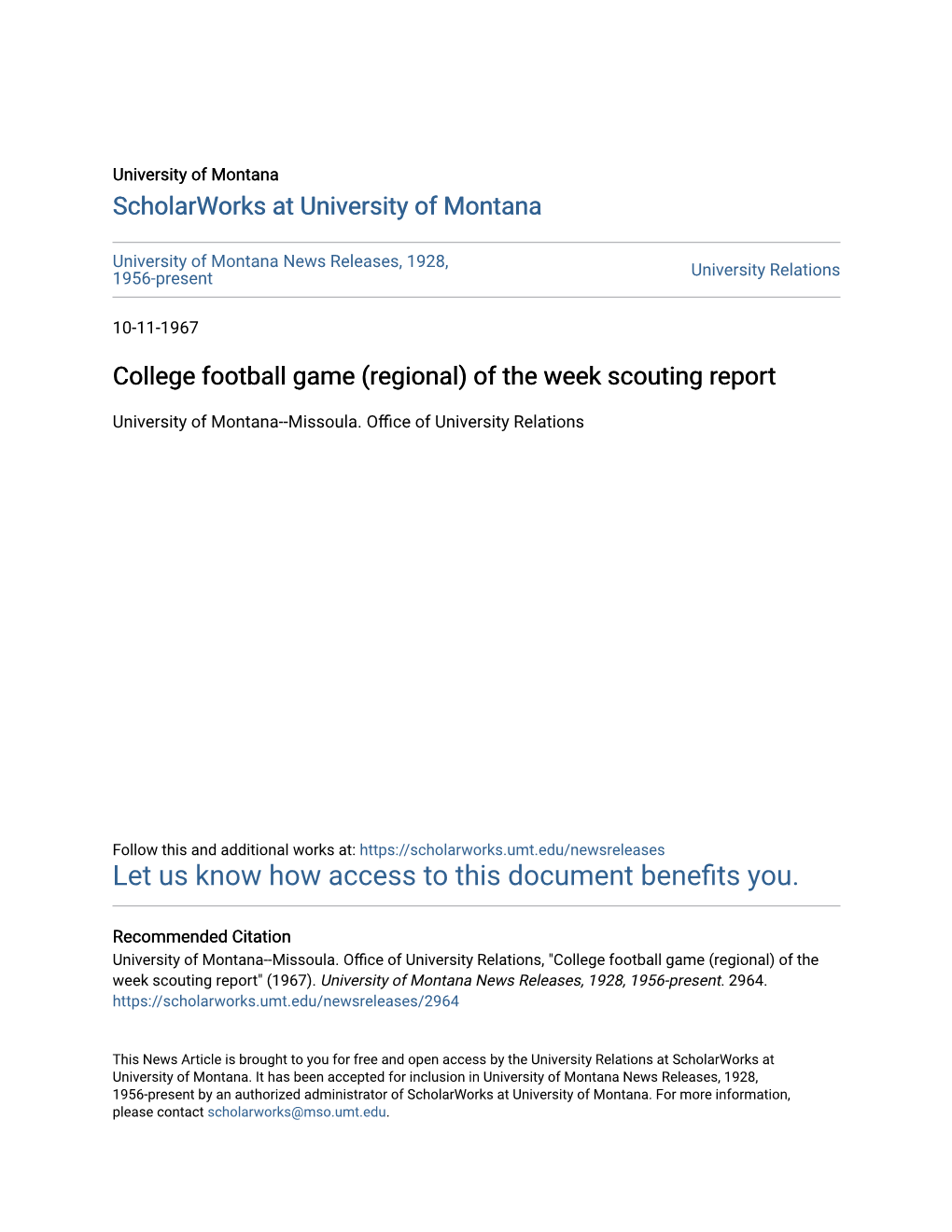 College Football Game (Regional) of the Week Scouting Report