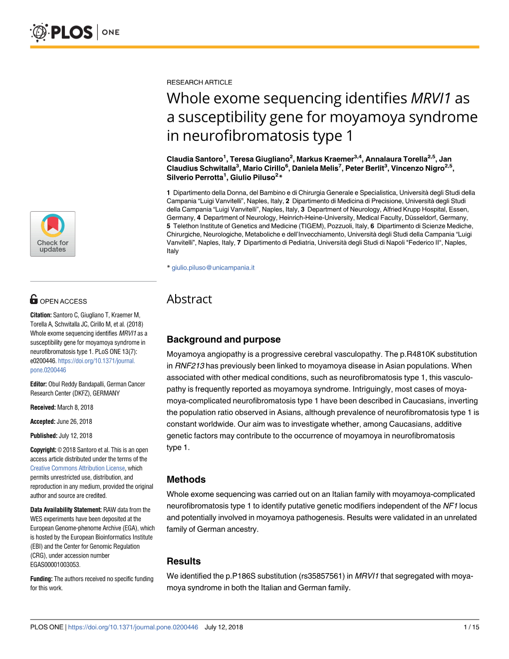 Whole Exome Sequencing Identifies MRVI1 As a Susceptibility Gene for Moyamoya Syndrome in Neurofibromatosis Type 1