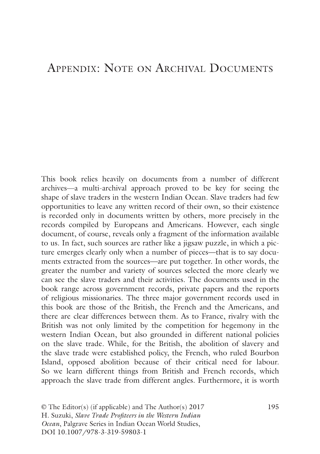 Appendix: Note on Archival Documents