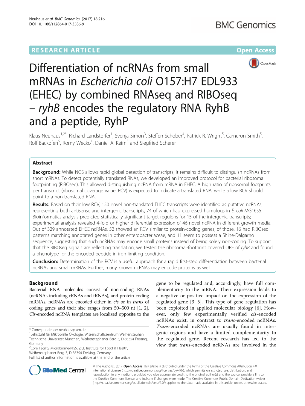 Differentiation of Ncrnas from Small Mrnas In