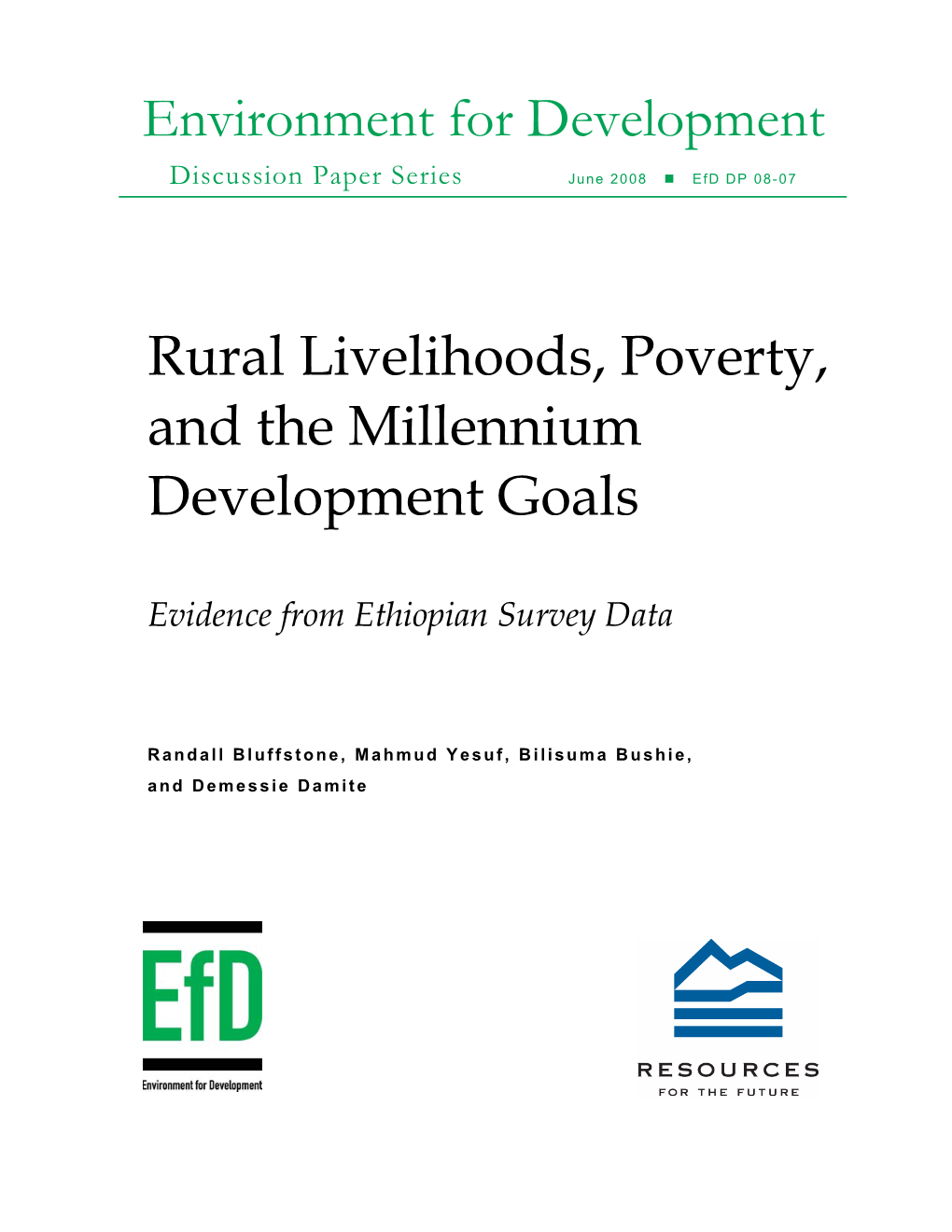 Rural Livelihoods, Poverty, and the Millenium Development Goals