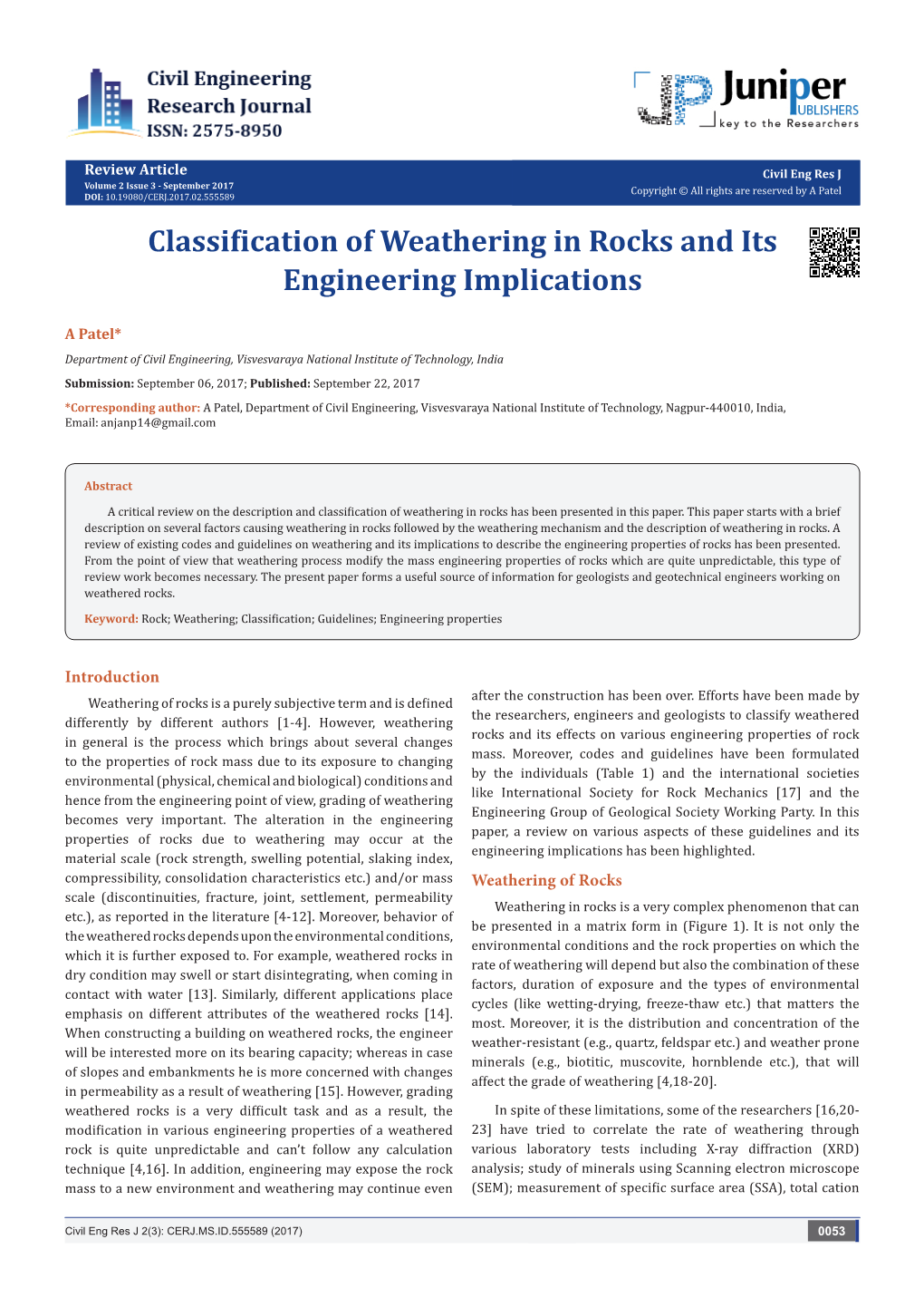 Classification of Weathering in Rocks and Its Engineering Implications