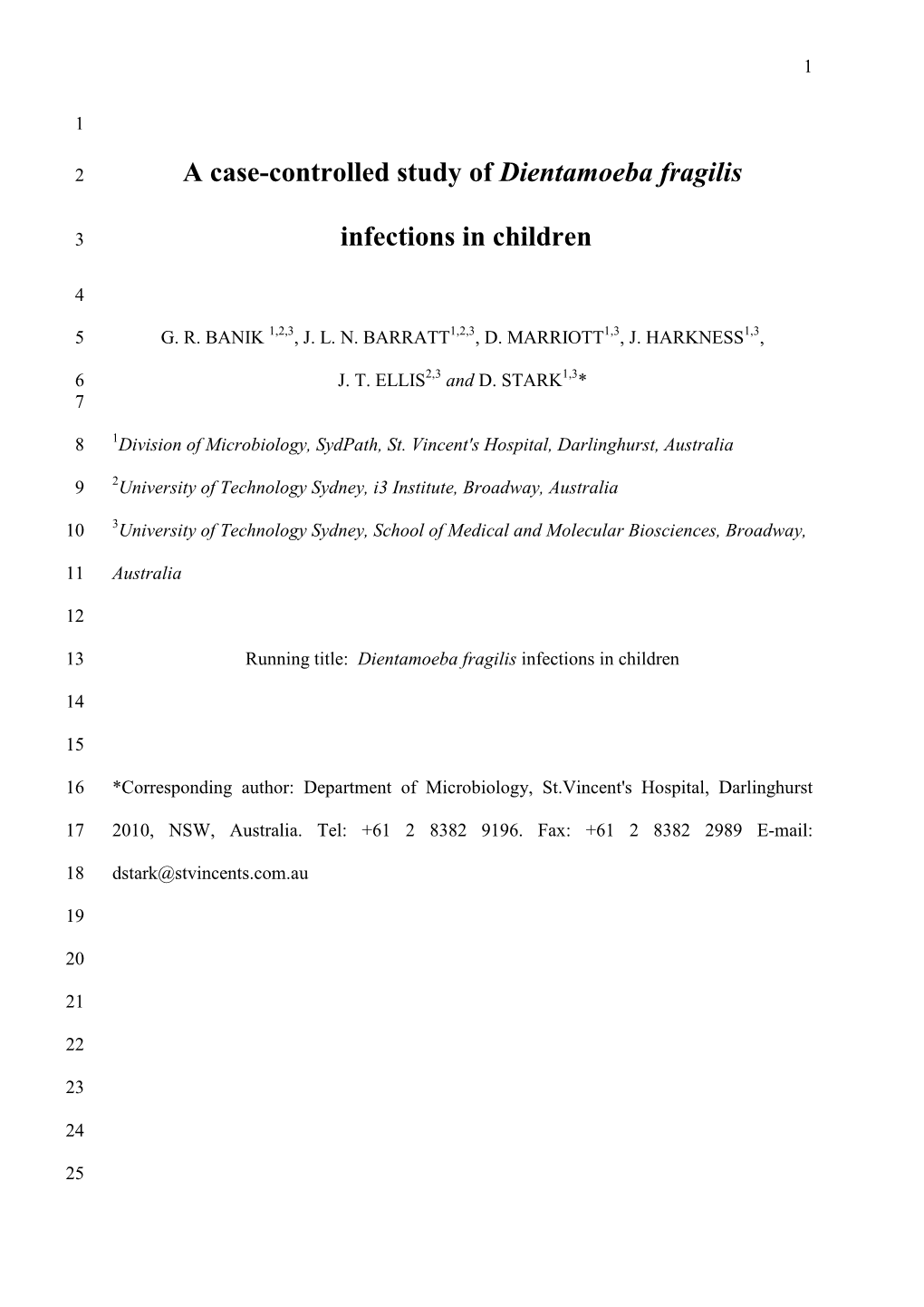 A Case-Controlled Study of Dientamoeba Fragilis