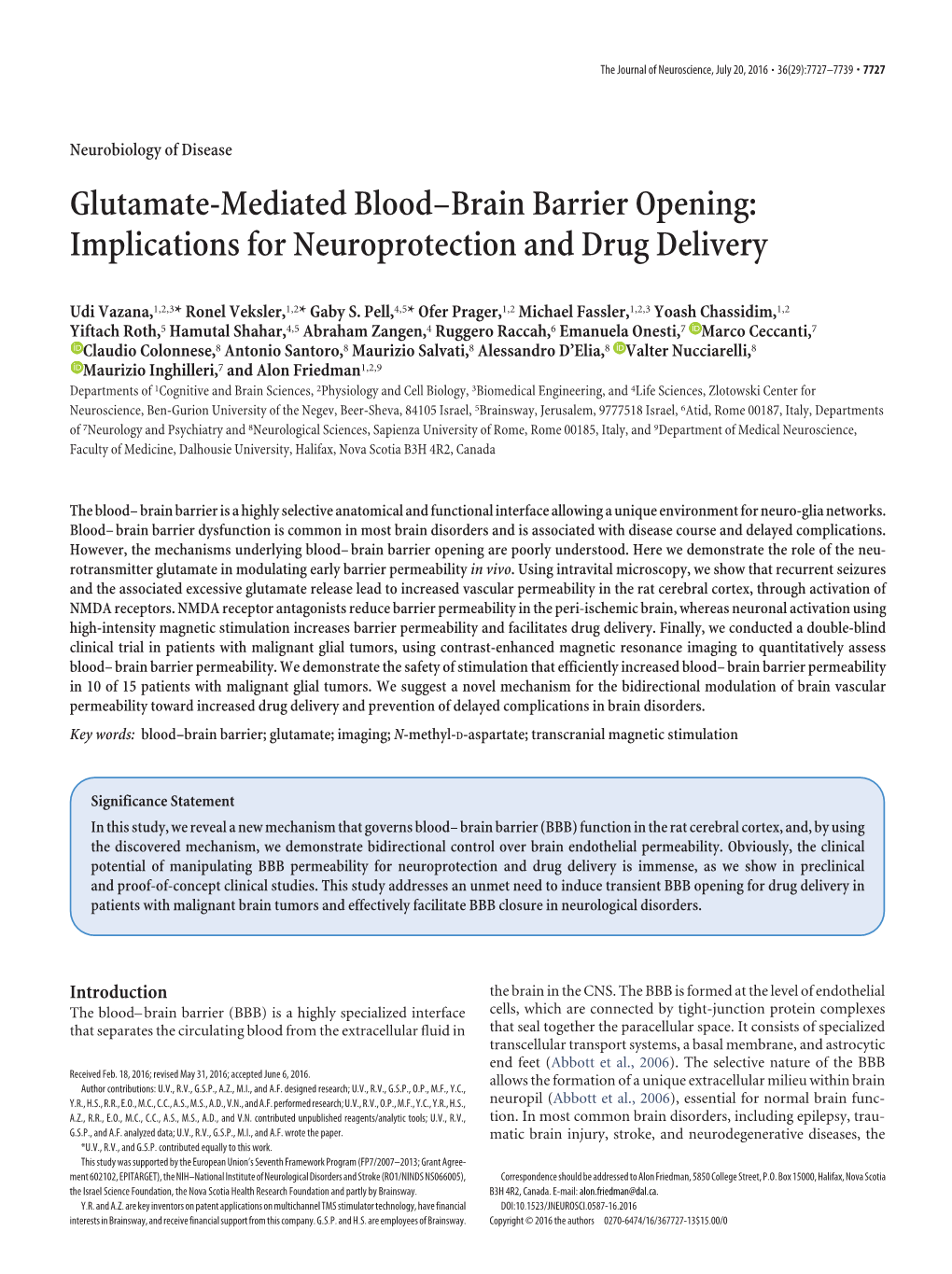 Glutamate-Mediated Blood–Brain Barrier Opening: Implications for Neuroprotection and Drug Delivery