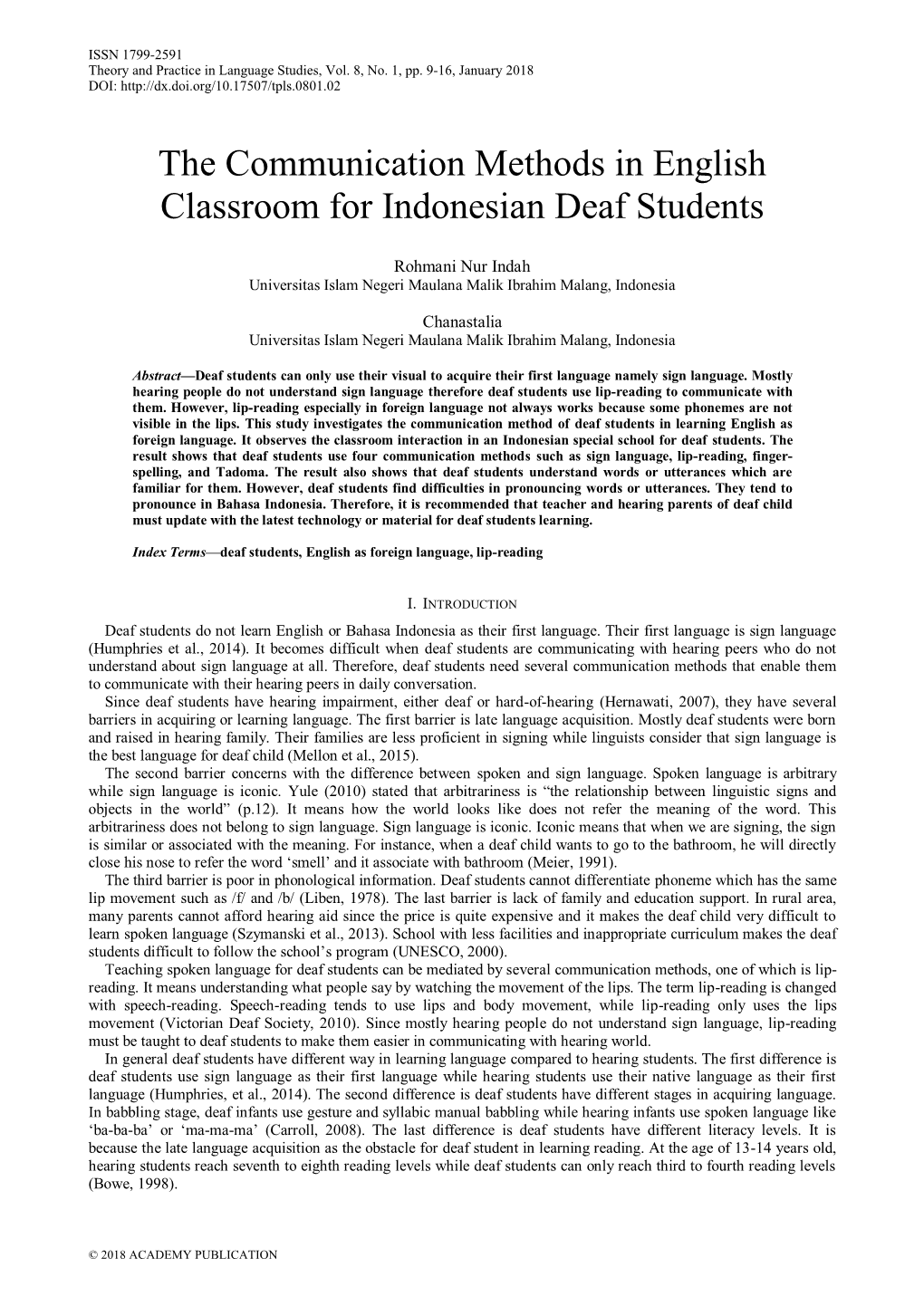 The Communication Methods in English Classroom for Indonesian Deaf Students