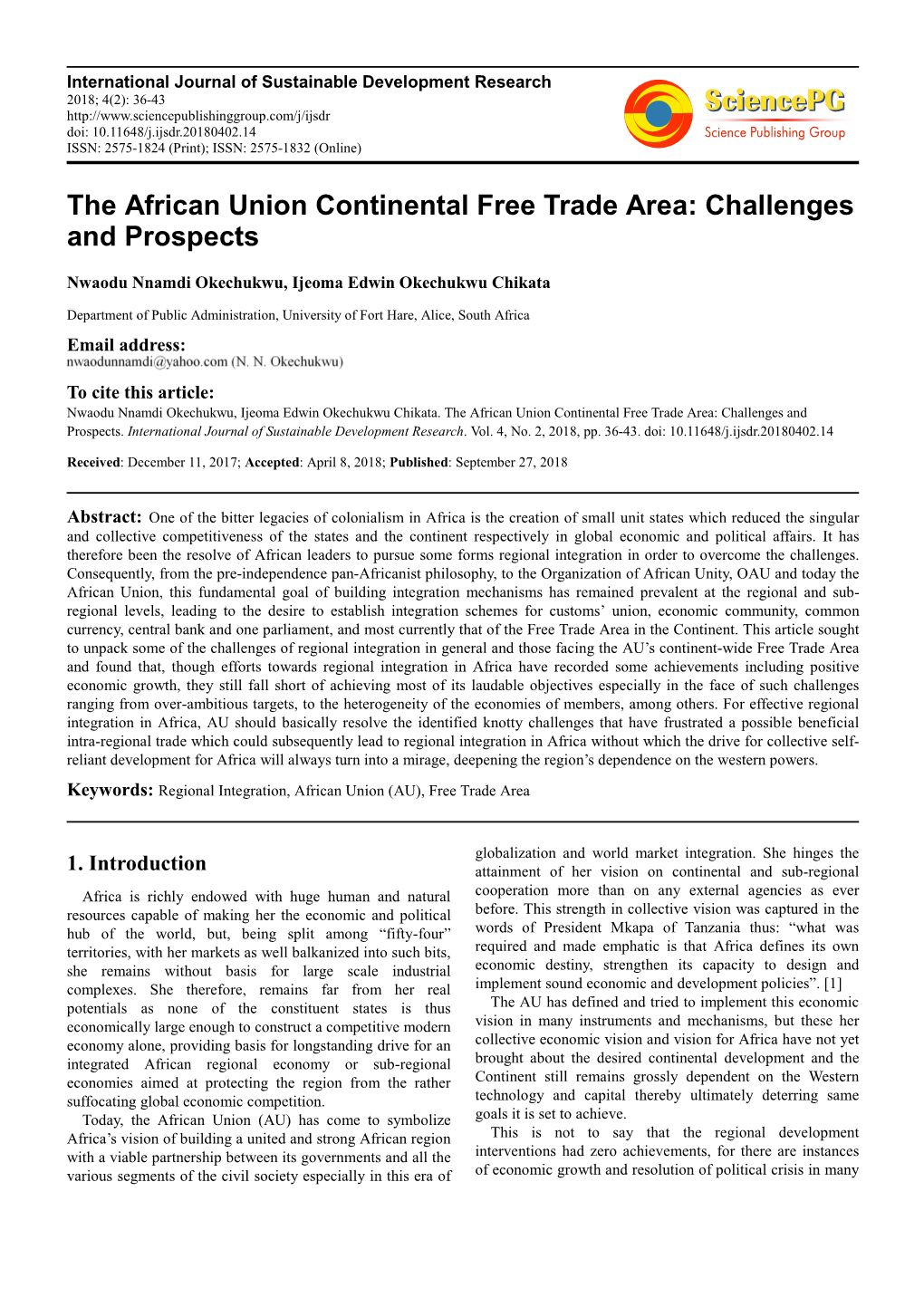 The African Union Continental Free Trade Area: Challenges and Prospects