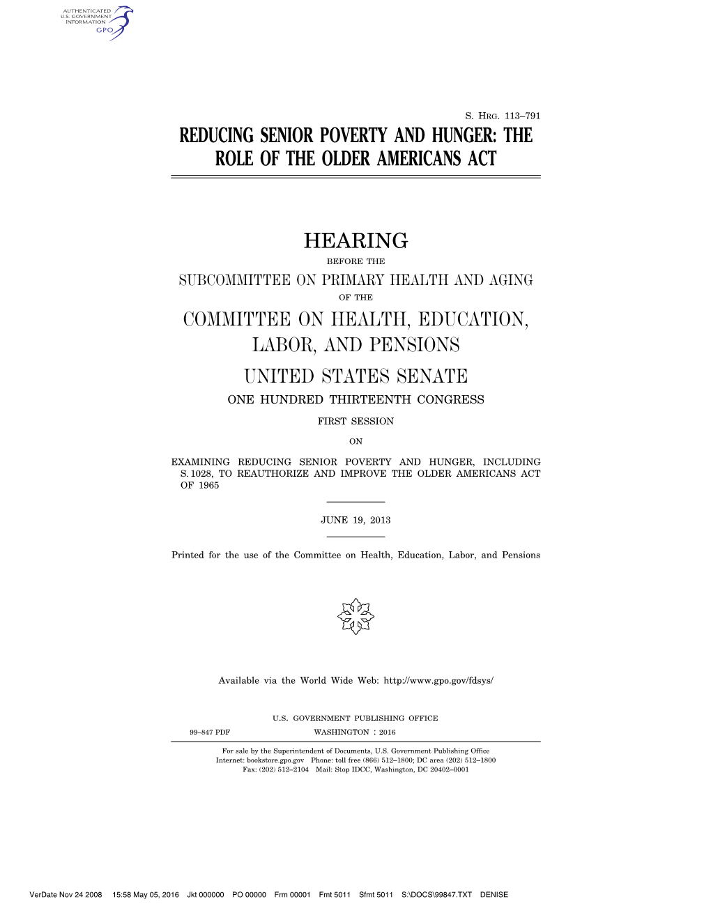 Reducing Senior Poverty and Hunger: the Role of the Older Americans Act