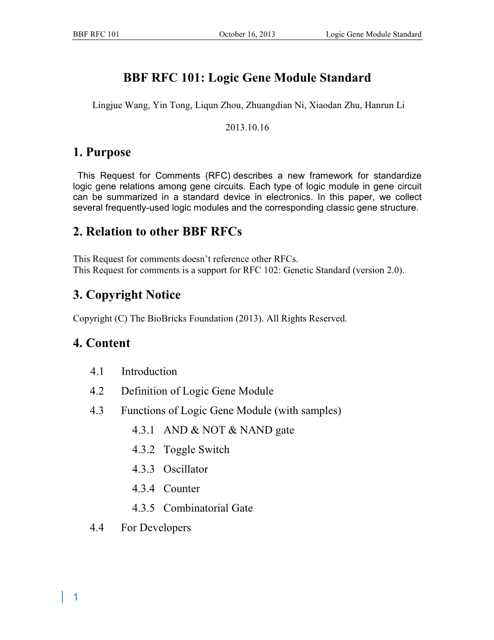 BBF RFC 101: Logic Gene Module Standard