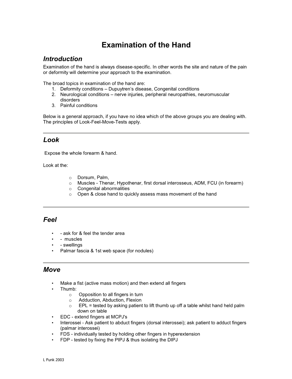 Examination of the Hand