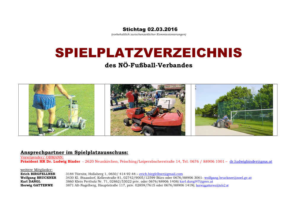 SPIELPLATZVERZEICHNIS Des NÖ-Fußball-Verbandes