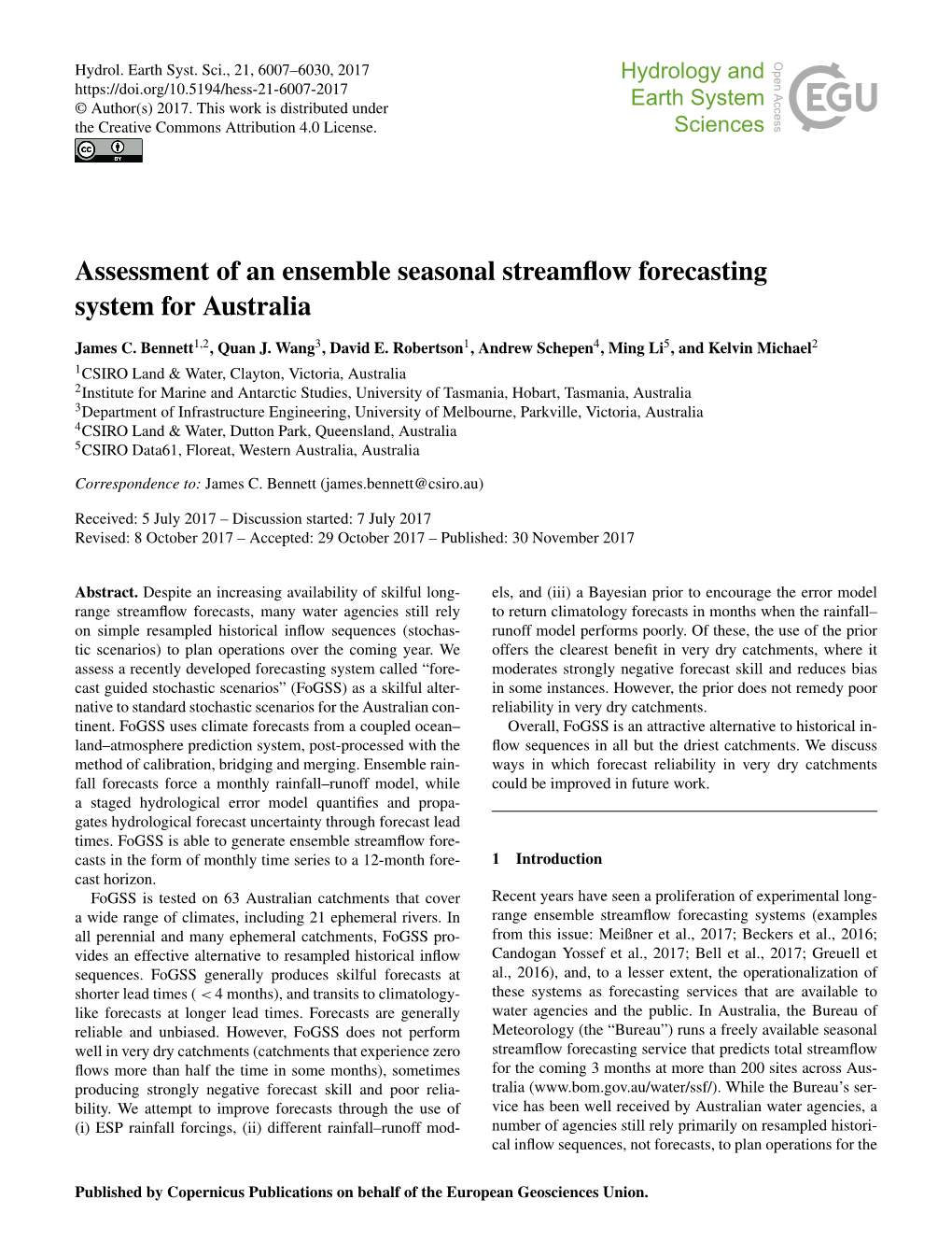 Article Is Part of the Special Issue Streamﬂow Forecasts, Hydrol