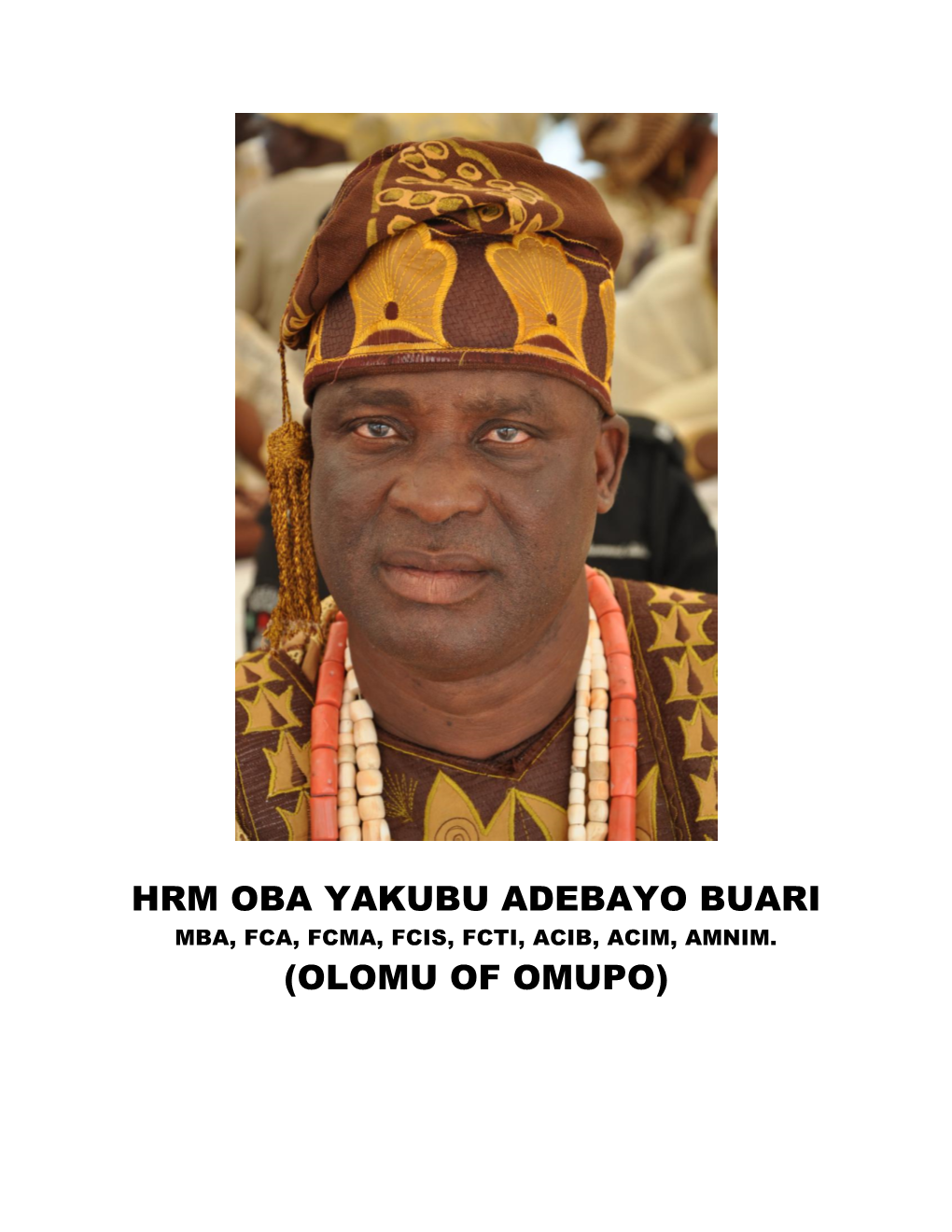 Hrm Oba Yakubu Adebayo Buari Mba, Fca, Fcma, Fcis, Fcti, Acib, Acim, Amnim