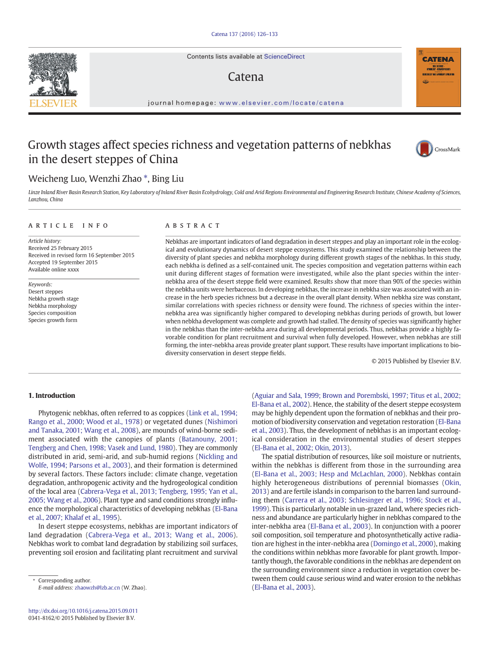 Growth Stages Affect Species Richness and Vegetation Patterns of Nebkhas in the Desert Steppes of China