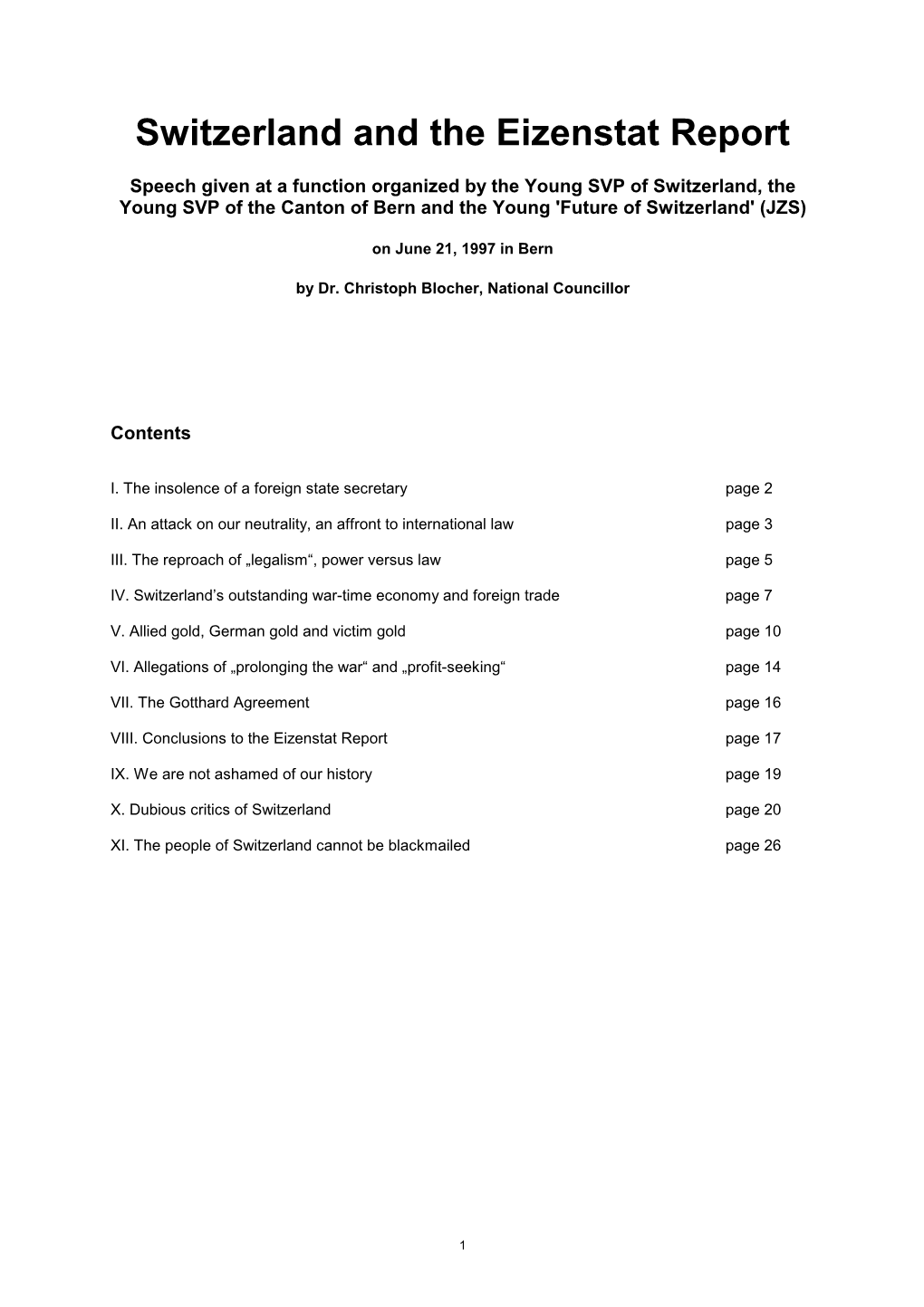 Switzerland and the Eizenstat Report