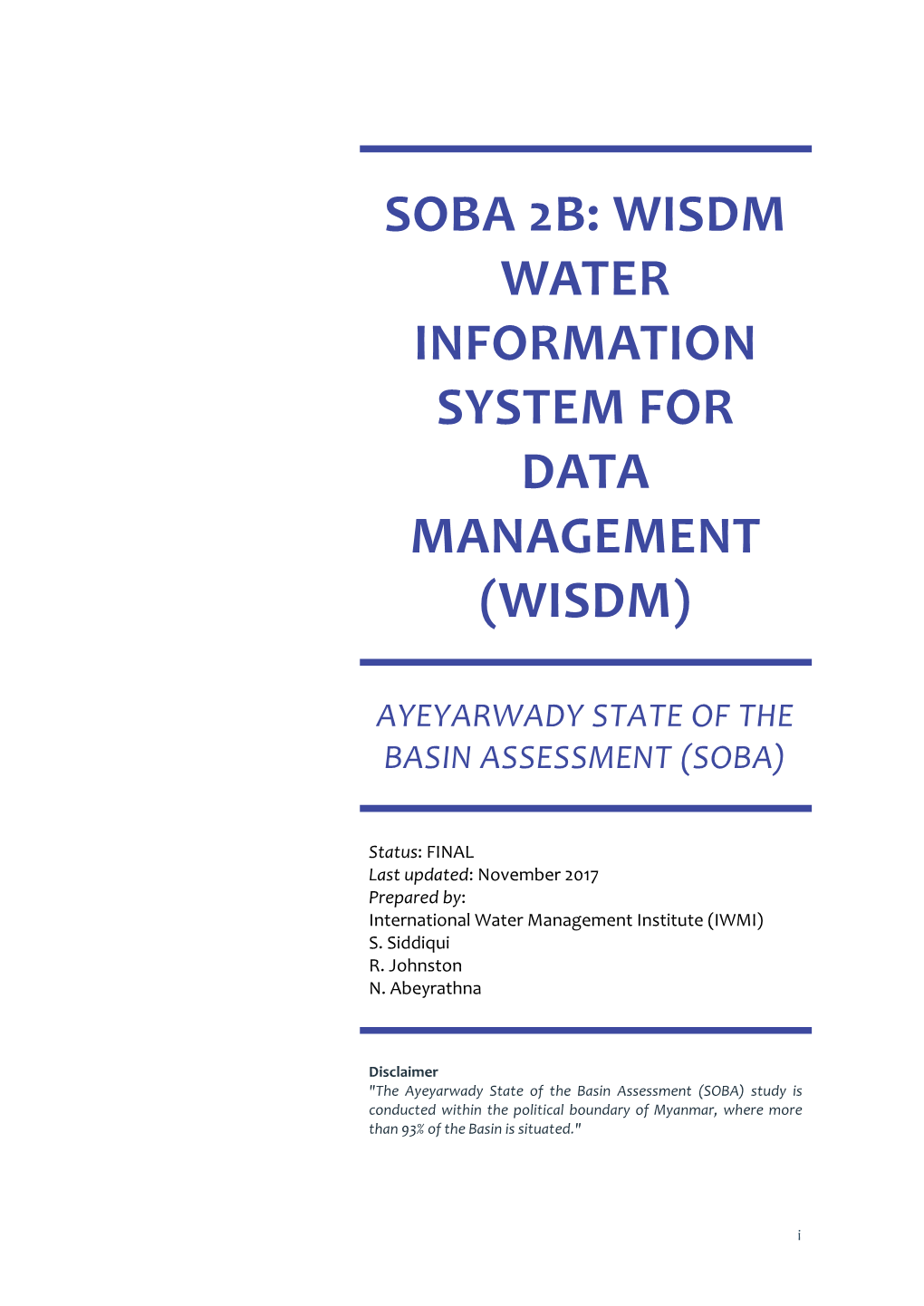 Wisdm Water Information System for Data Management (Wisdm)
