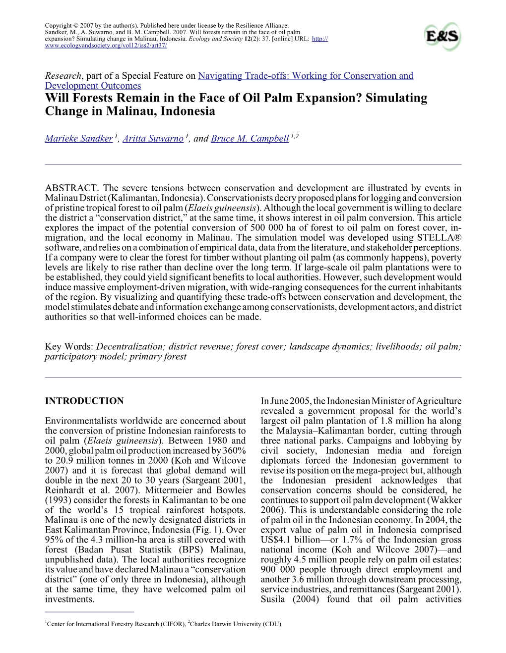 Will Forests Remain in the Face of Oil Palm Expansion? Simulating Change in Malinau, Indonesia