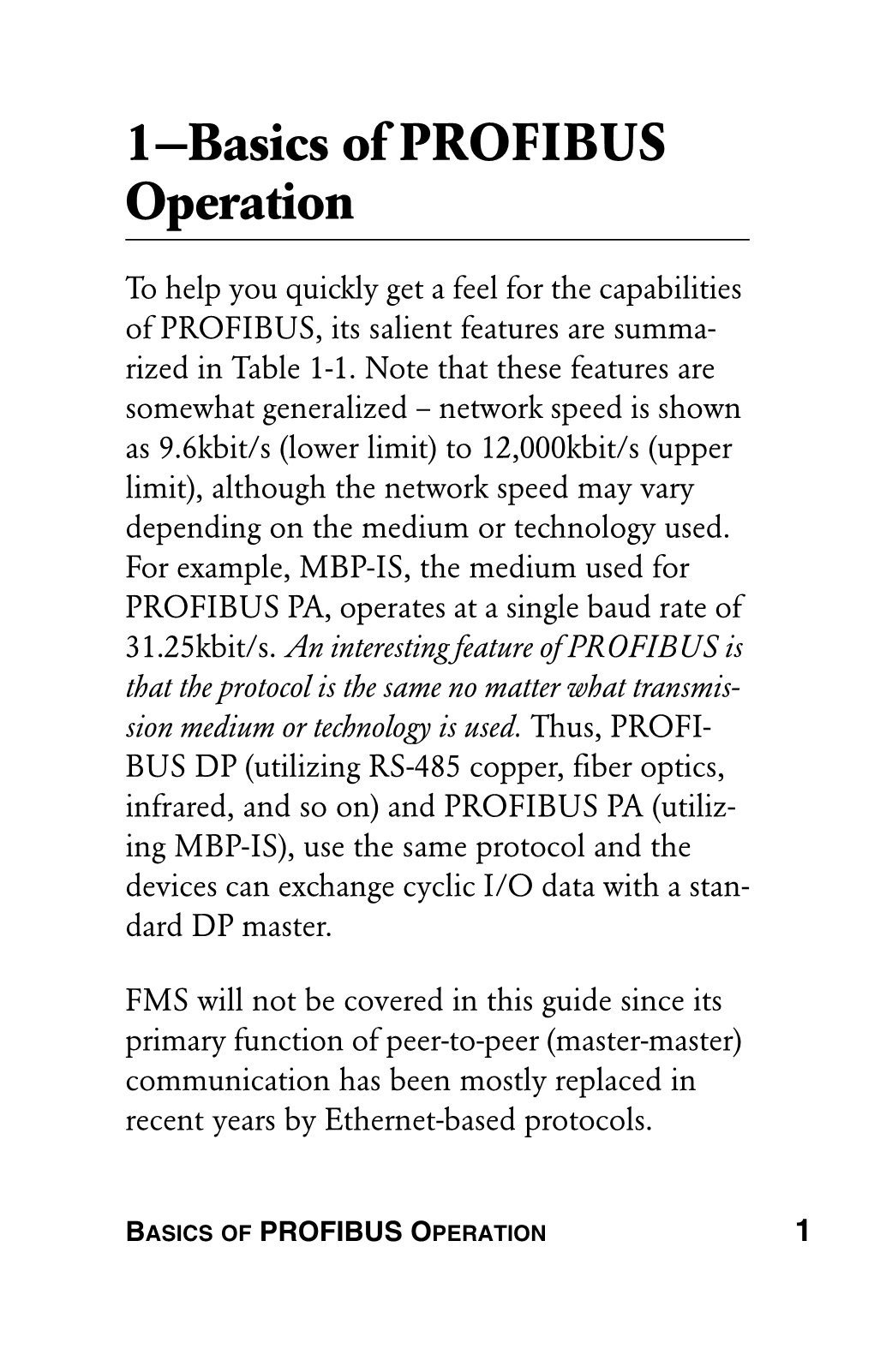 1—Basics of PROFIBUS Operation