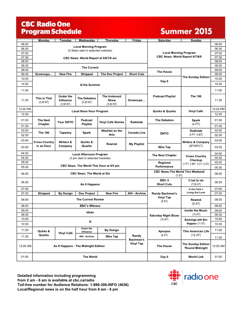 Detailed Information Including Programming from 2 Am