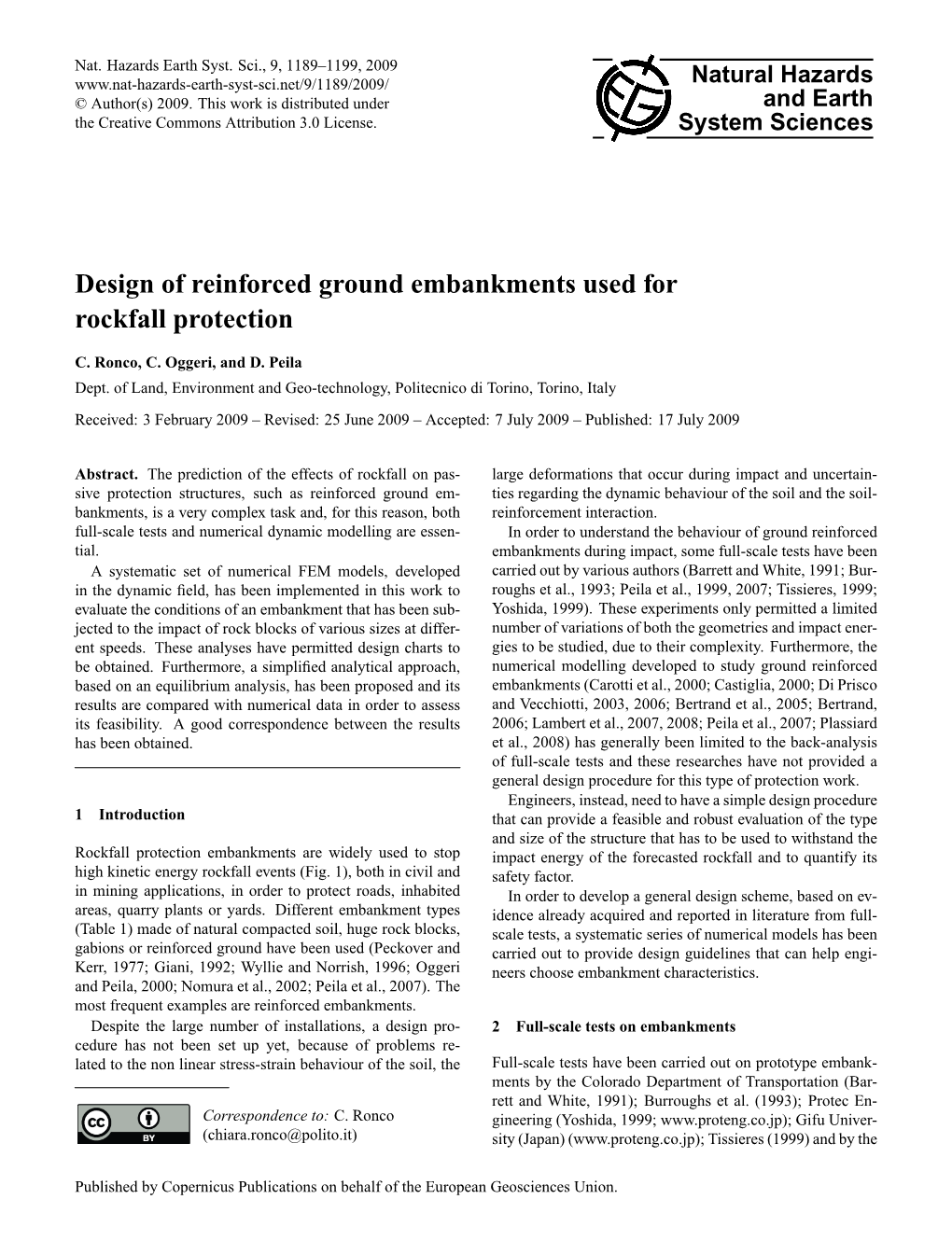 Design of Reinforced Ground Embankments Used for Rockfall Protection