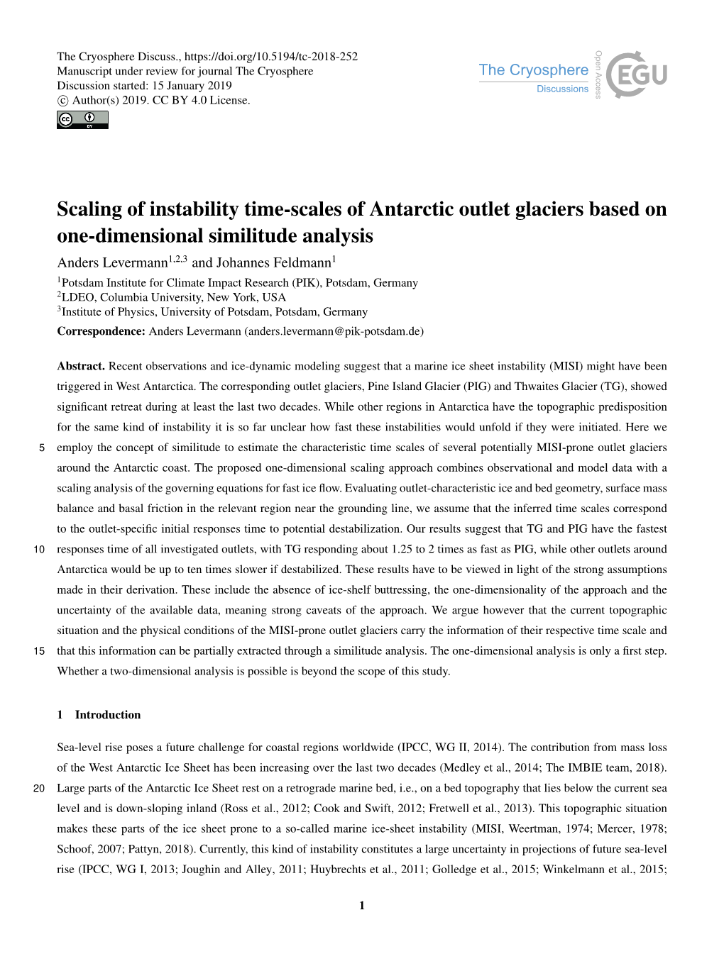 Scaling of Instability Time-Scales of Antarctic Outlet Glaciers Based On