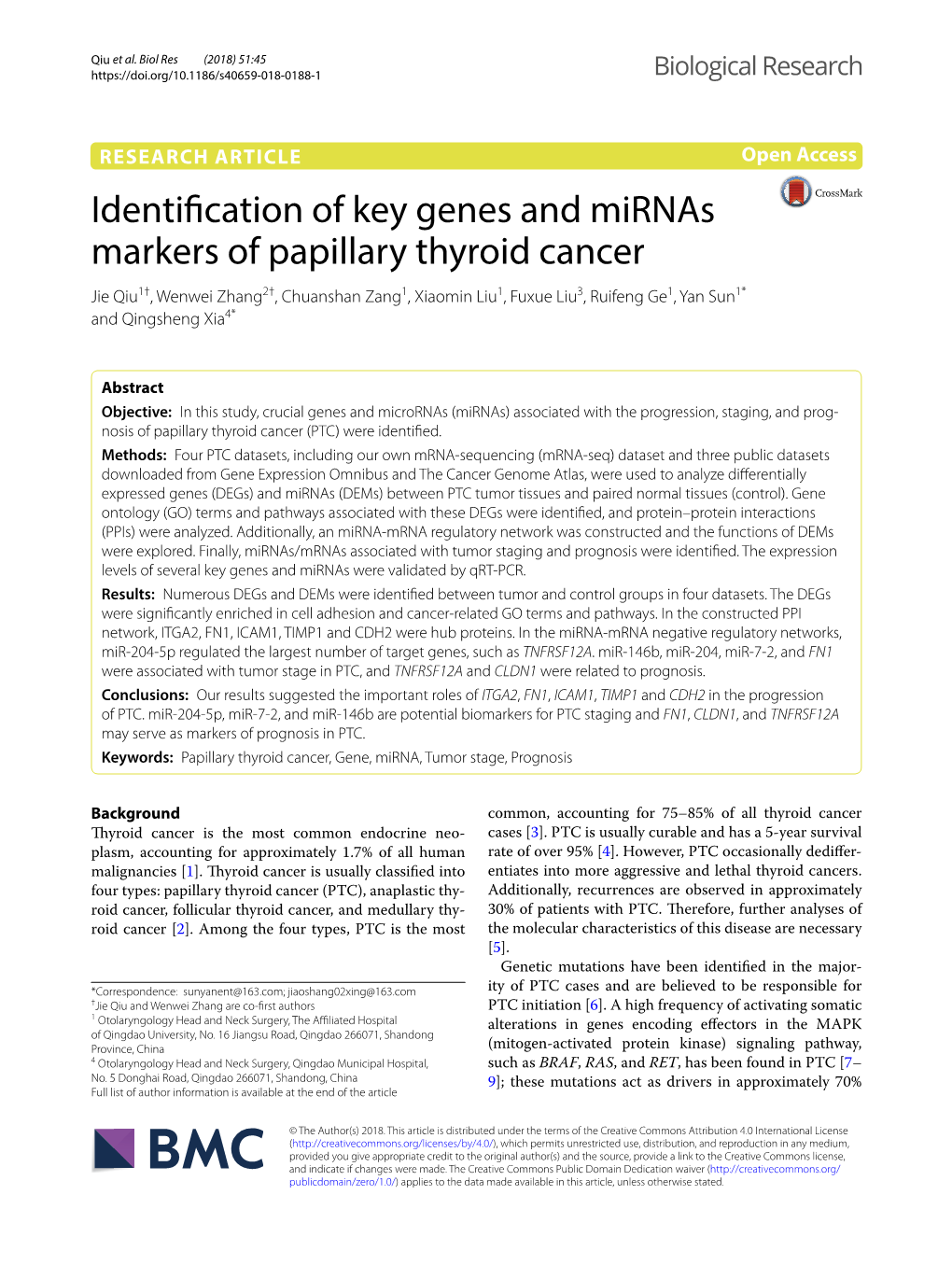 Identification of Key Genes and Mirnas Markers of Papillary Thyroid