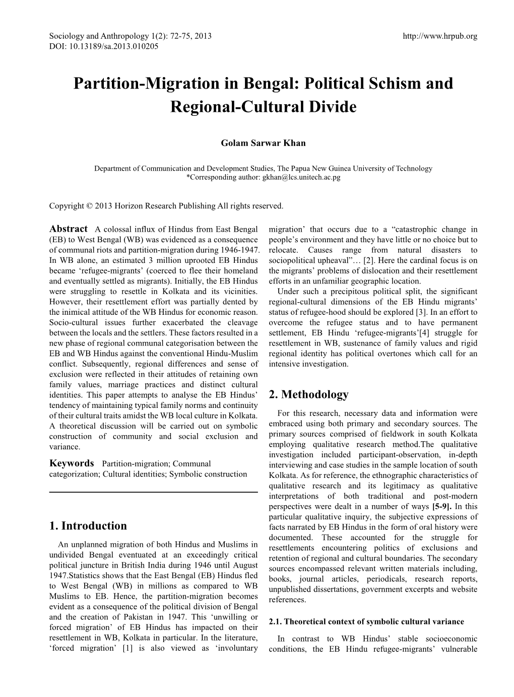 Partition-Migration in Bengal: Political Schism and Regional-Cultural Divide