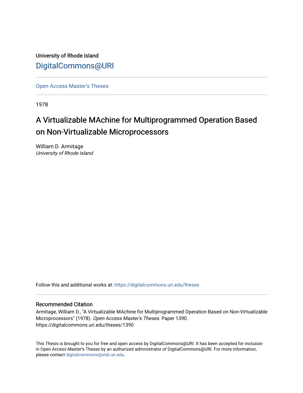 A Virtualizable Machine for Multiprogrammed Operation Based on Non-Virtualizable Microprocessors