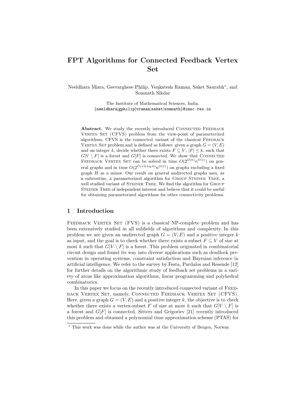 FPT Algorithms for Connected Feedback Vertex Set