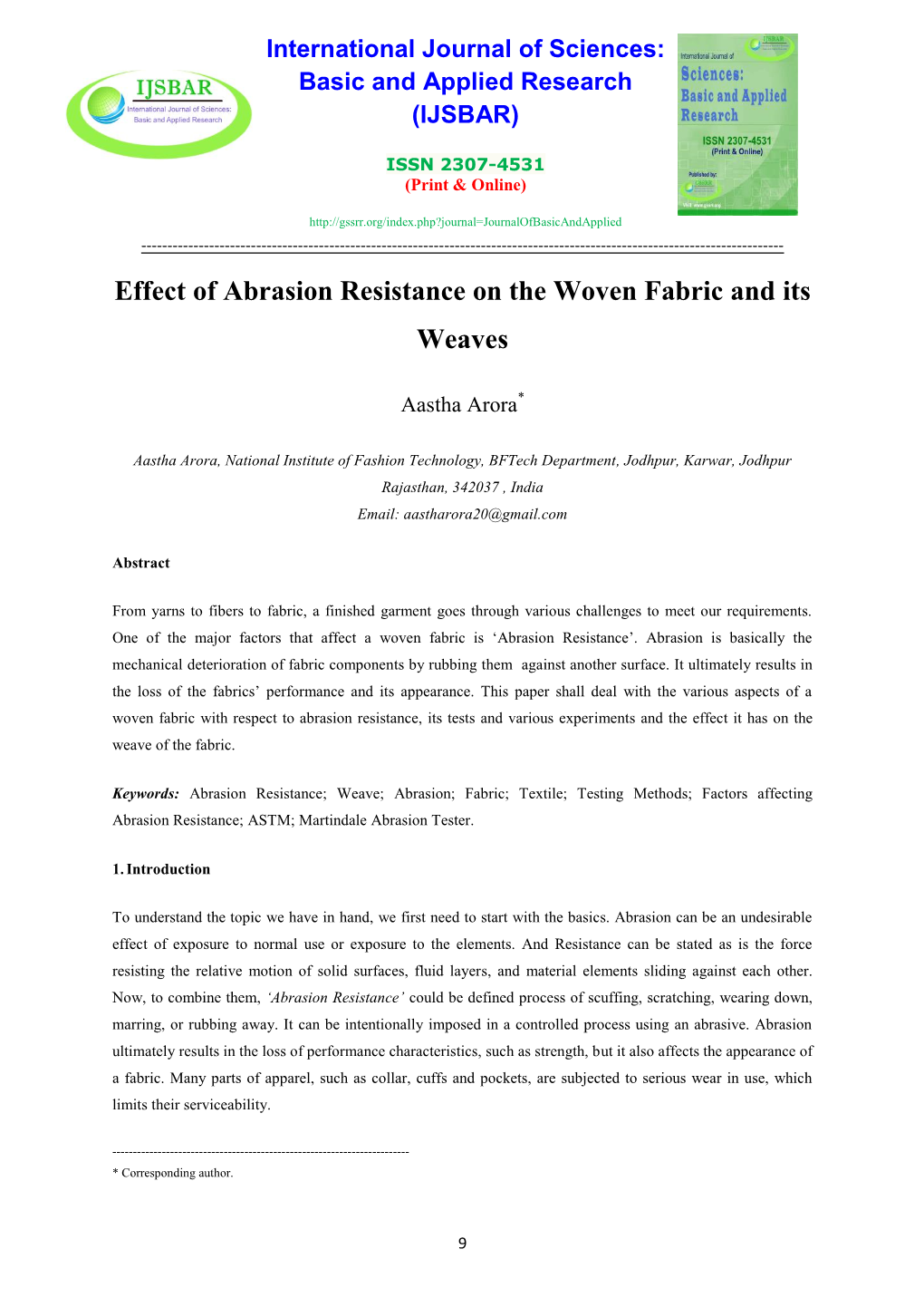 Effect of Abrasion Resistance on the Woven Fabric and Its Weaves