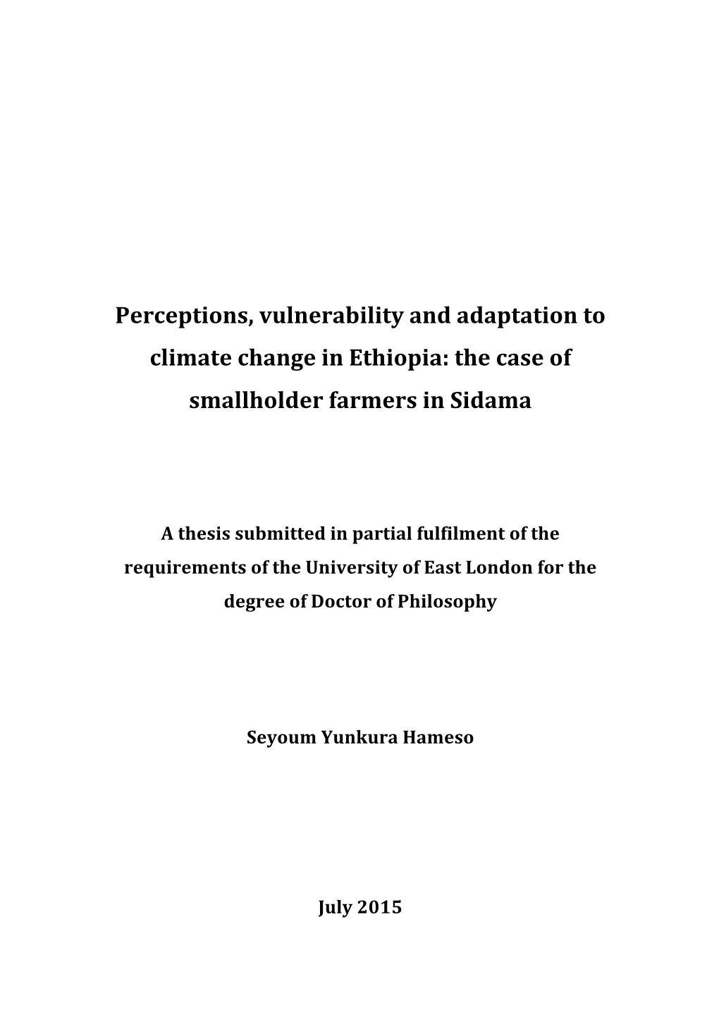 Perceptions, Vulnerability and Adaptation to Climate Change in Ethiopia: the Case of Smallholder Farmers in Sidama