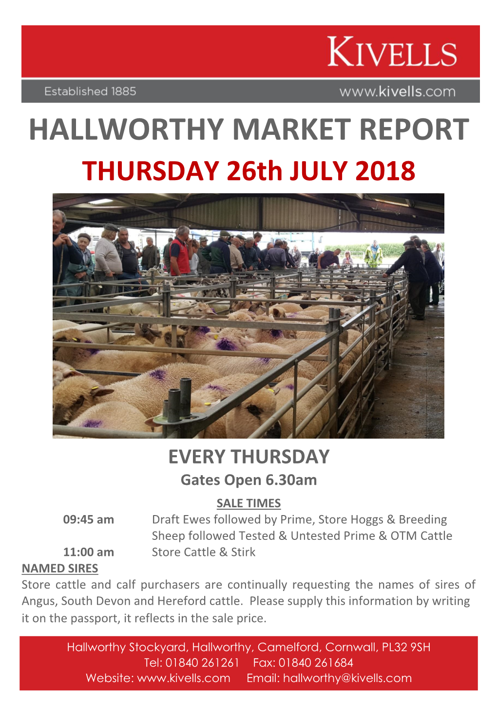 HALLWORTHY MARKET REPORT THURSDAY 26Th JULY 2018