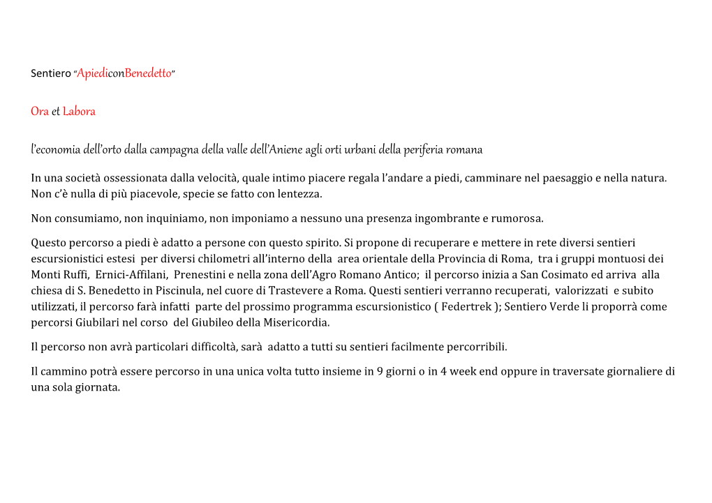 Sentiero“Apiediconbenedetto” Oraet Labora L'economia Dell'orto Dalla