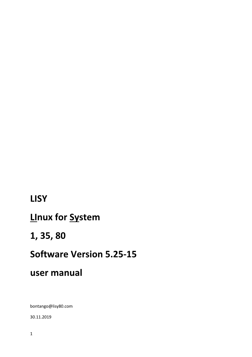 LISY Linux for System 1, 35, 80 Software Version 5.25-15 User Manual