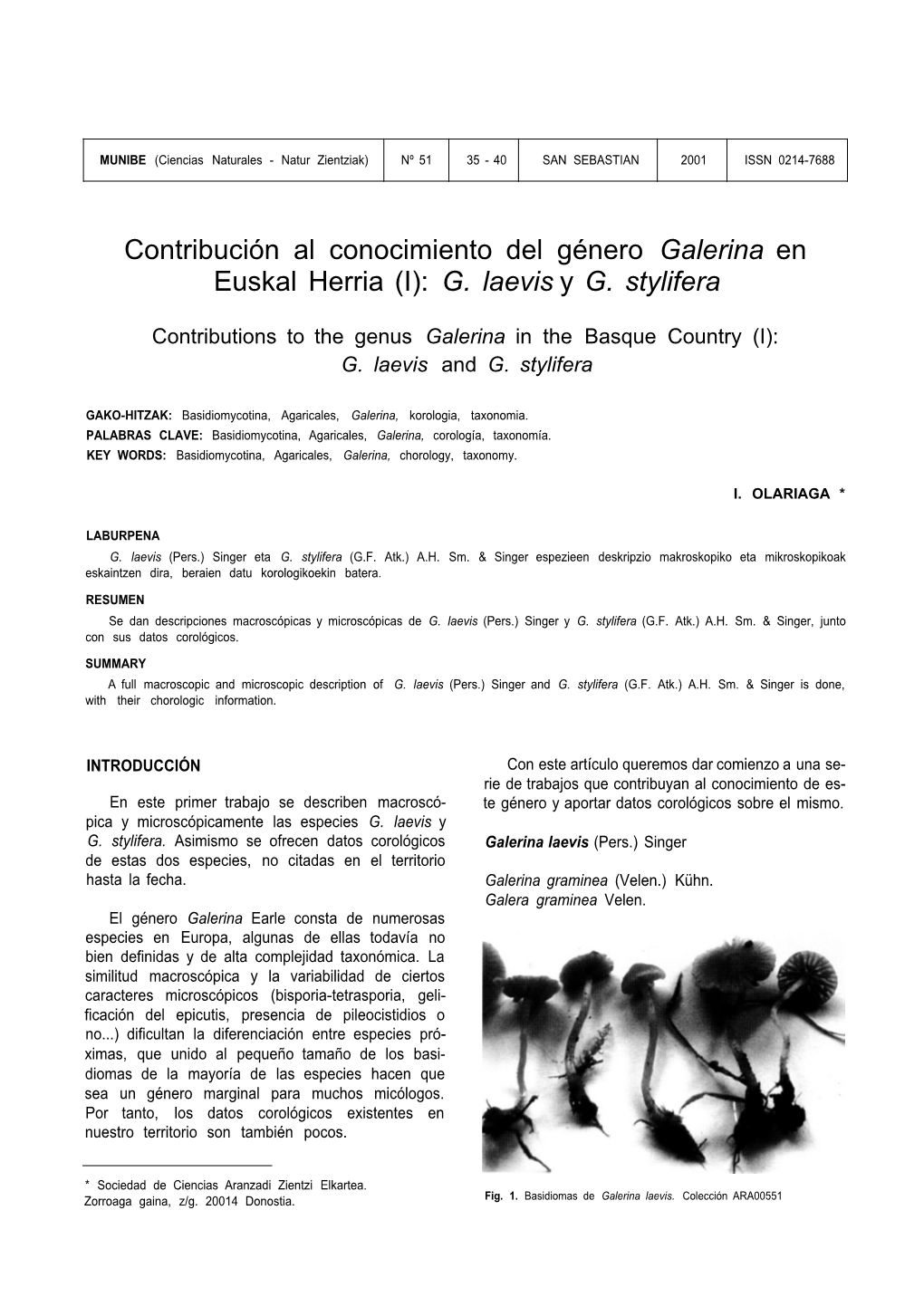 Contribución Al Conocimiento Del Género Galerina En Euskal Herria (I): G
