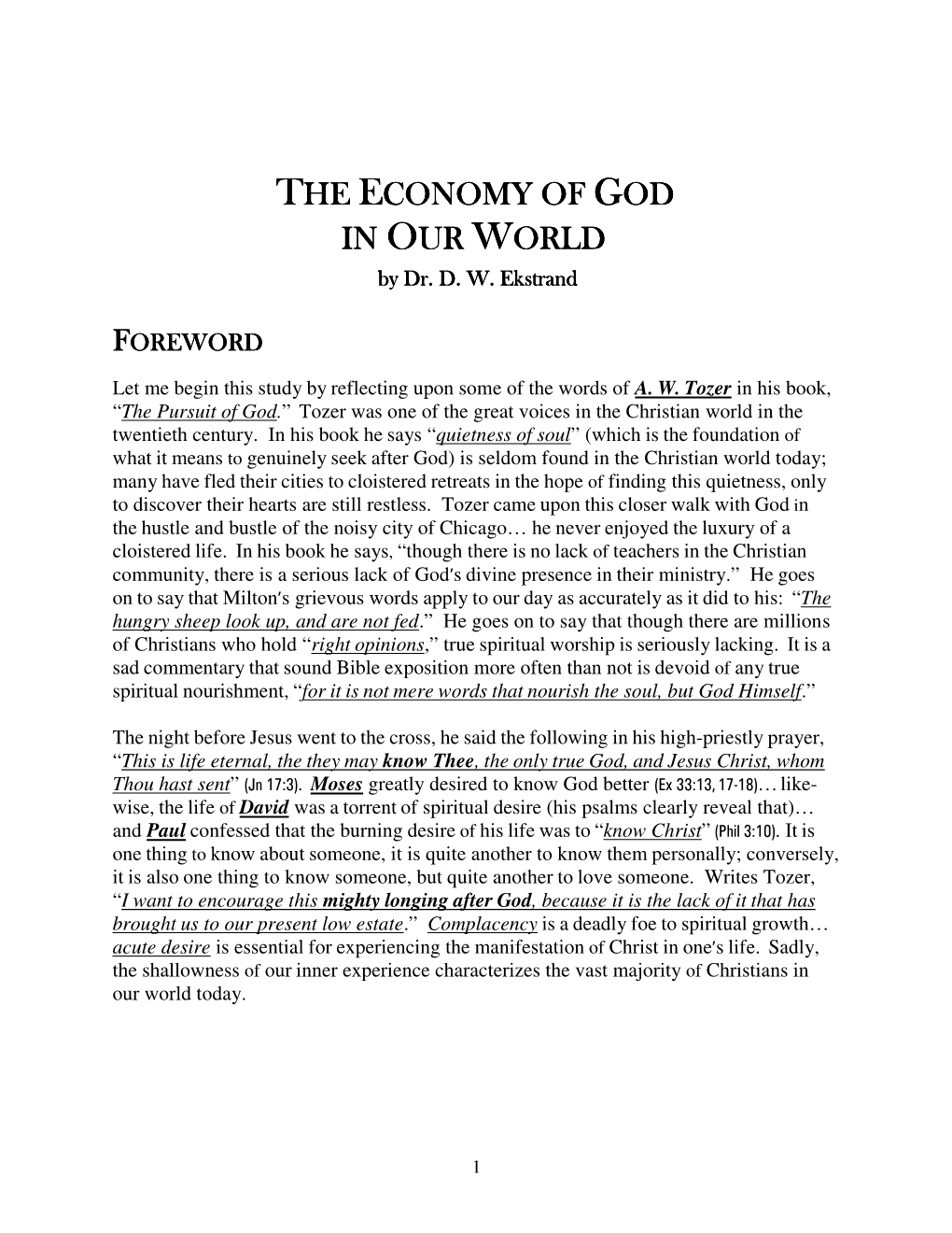 The Economy of Conomy of God in Our World