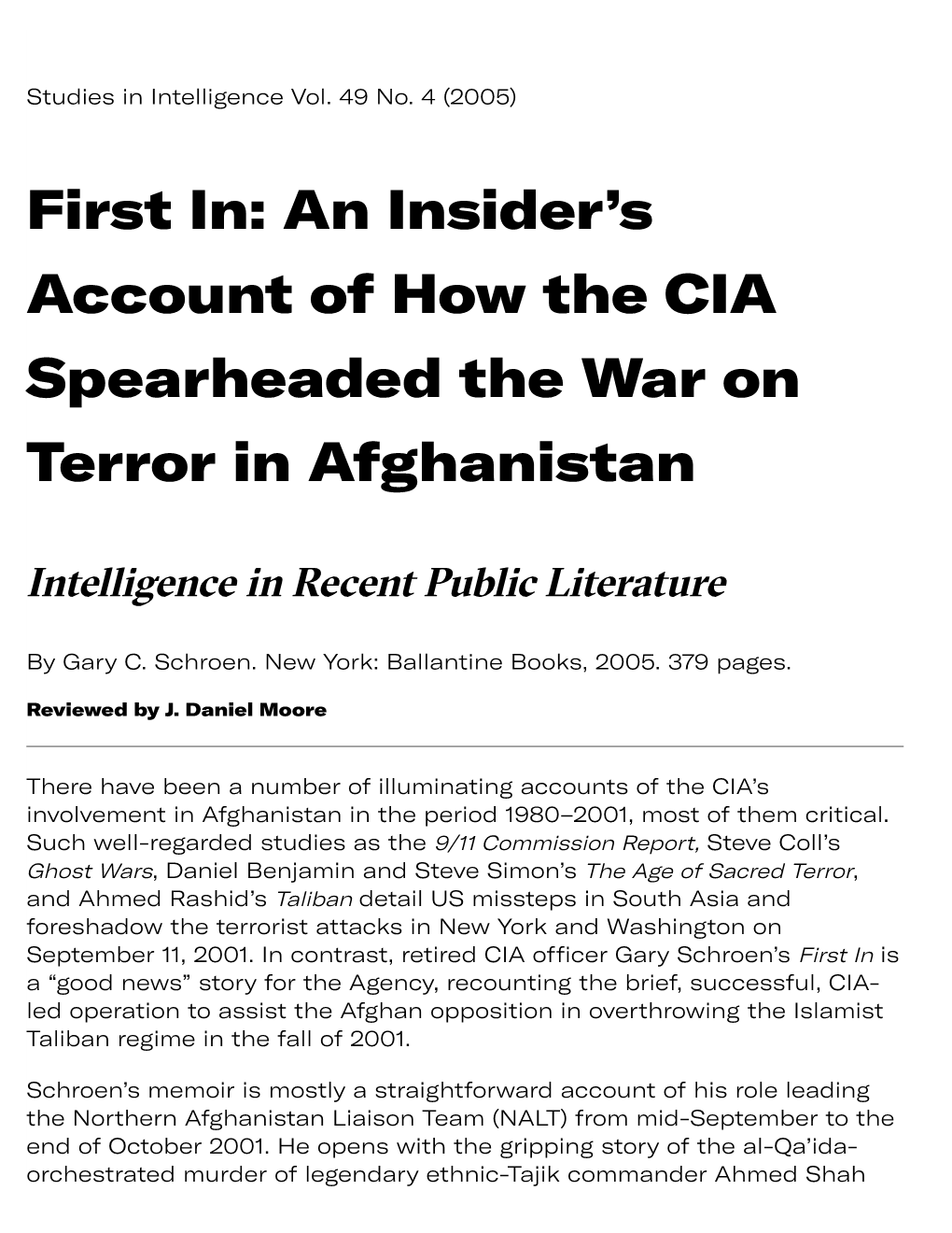 First In: an Insider's Account of How the CIA Spearheaded the War On