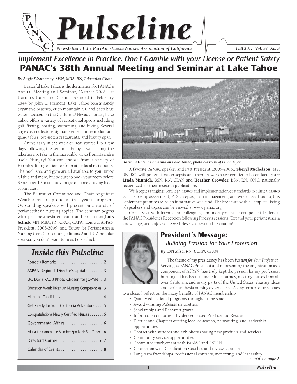 Inside This Pulseline PANAC's 38Th Annual Meeting and Seminar at Lake Tahoe