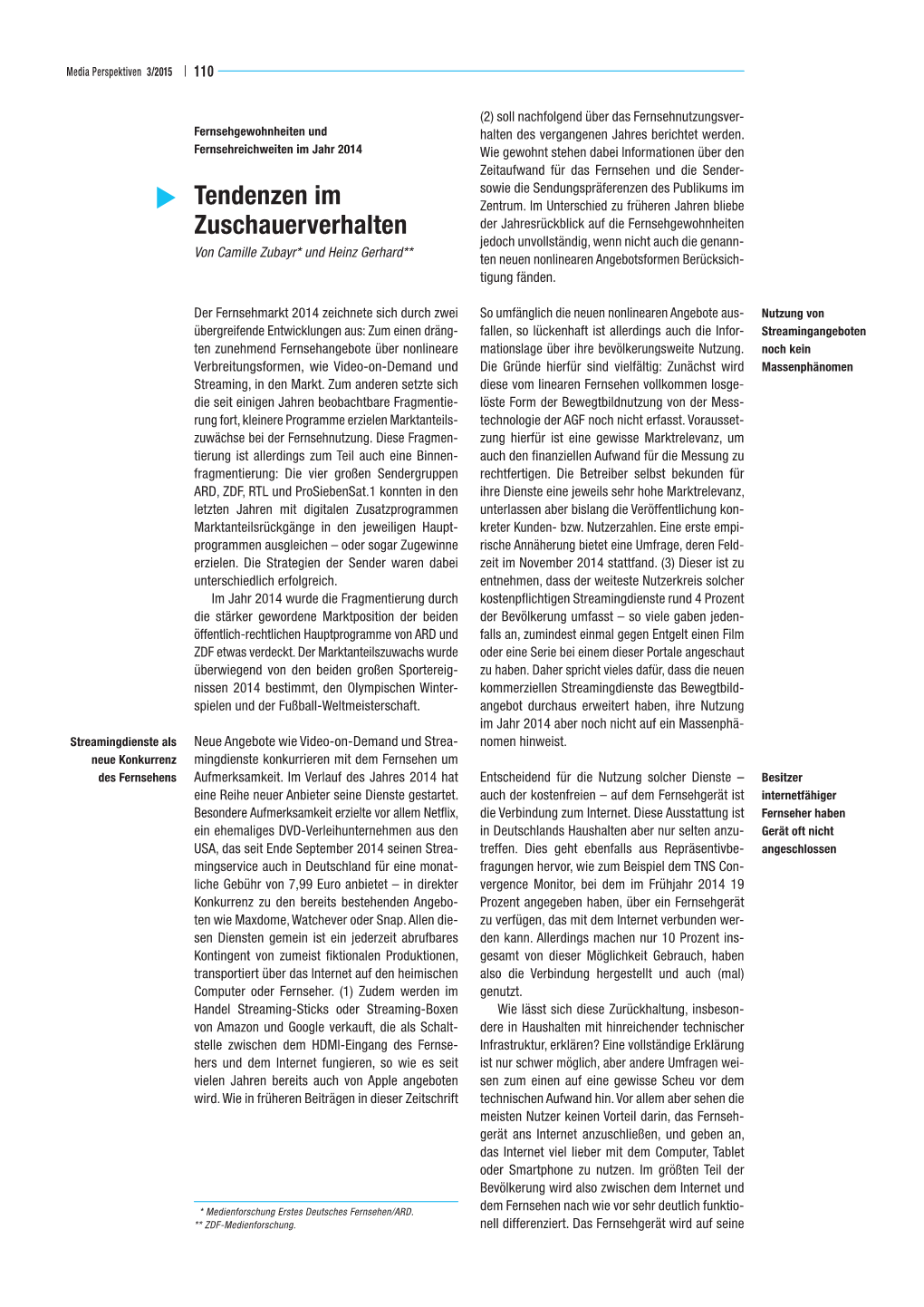 Tendenzen Im Zuschauerverhalten 111 | Media Perspektiven 3/2015