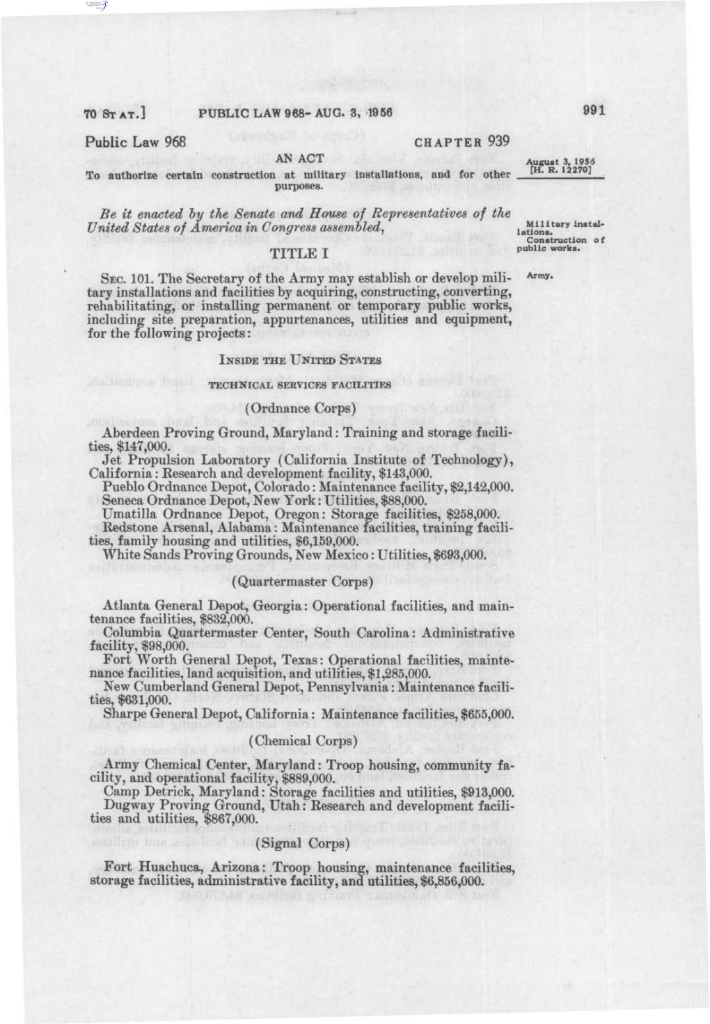 Public Law 968 CHAPTER 939 Be It Enacted Hy the Senate and House of Representatives of the United States of America in Congress