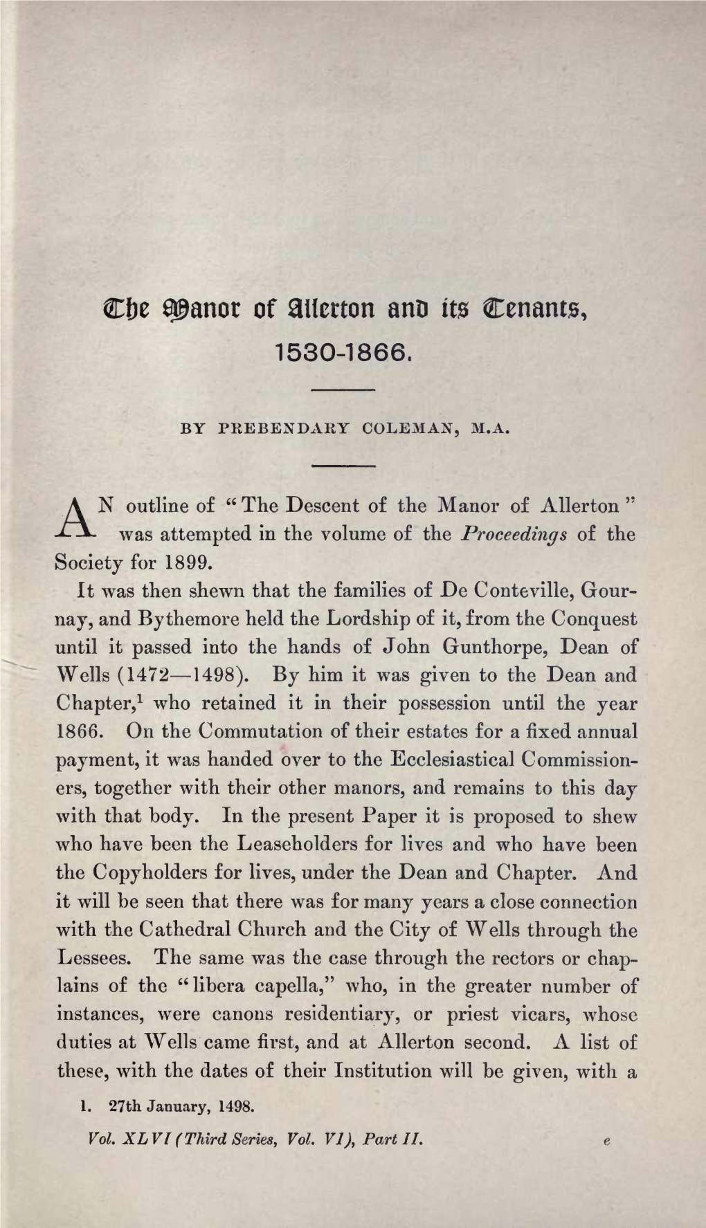 Coleman, the Manor of Allerton and Its Tenants, 1530-1866, Part II