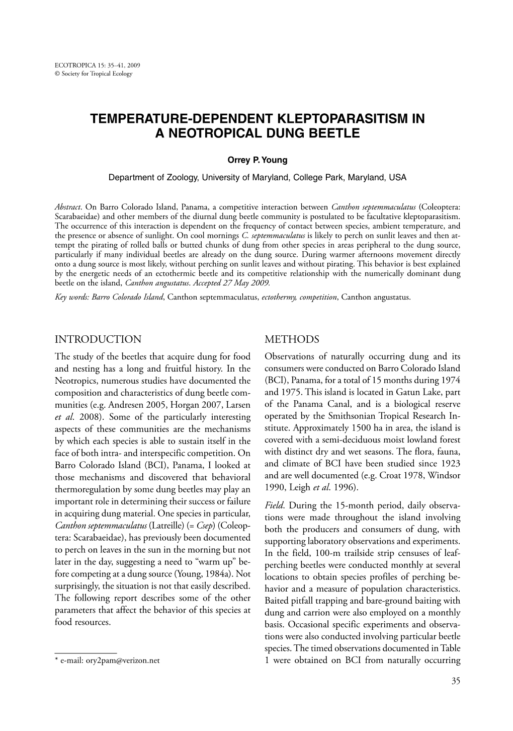 Temperature-Dependent Kleptoparasitism in a Neotropical Dung Beetle