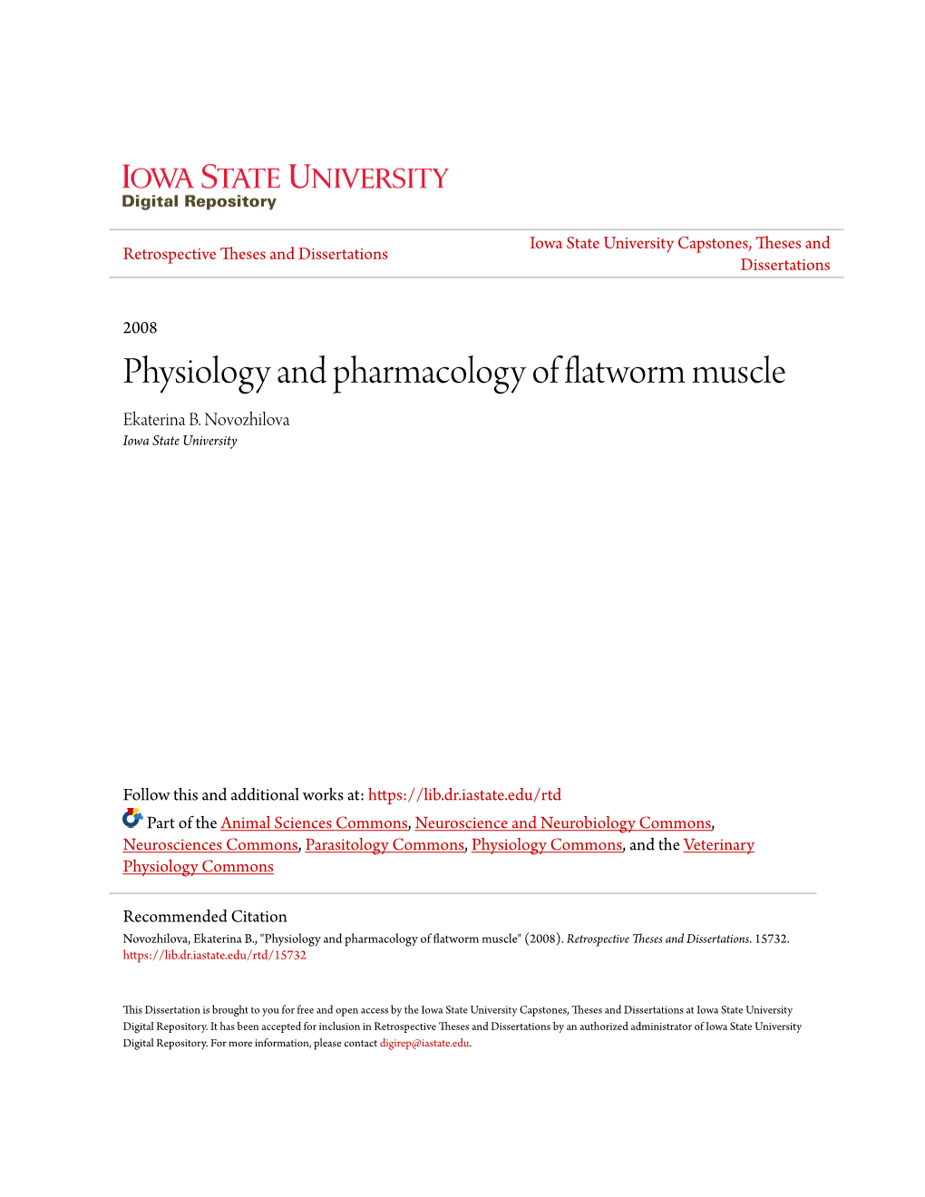 Physiology and Pharmacology of Flatworm Muscle Ekaterina B