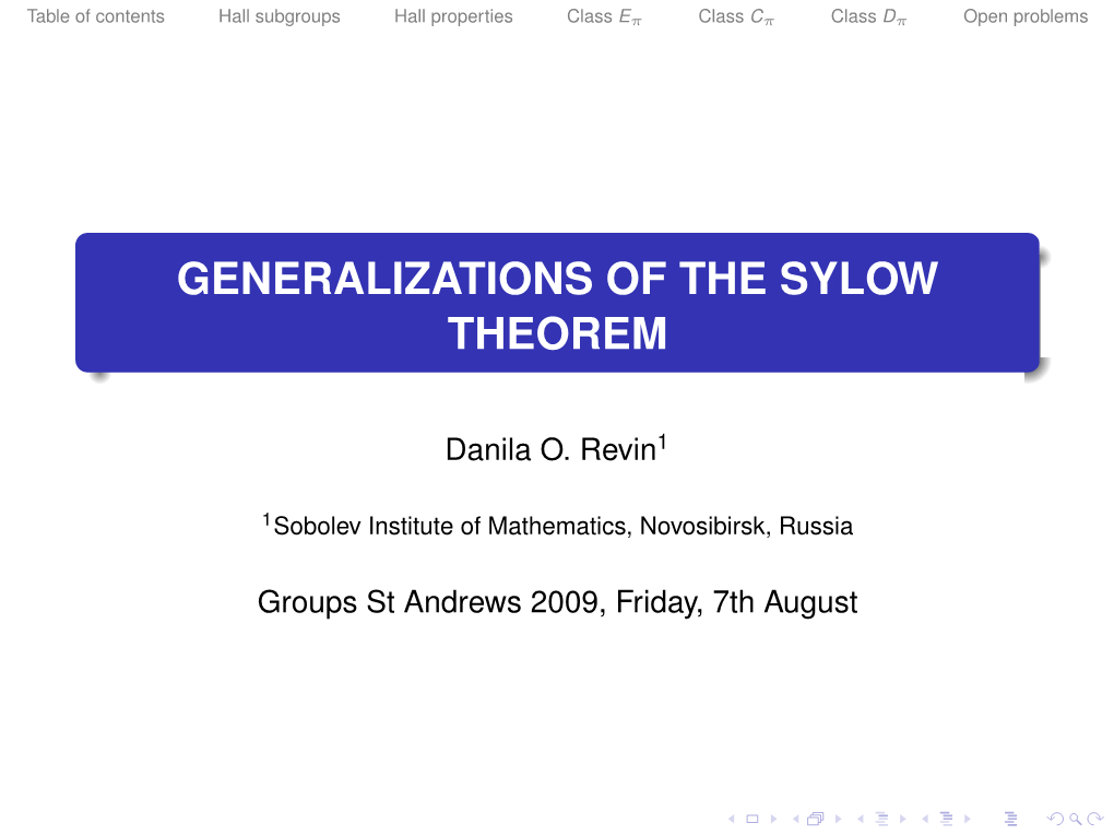 Generalizations of the Sylow Theorem